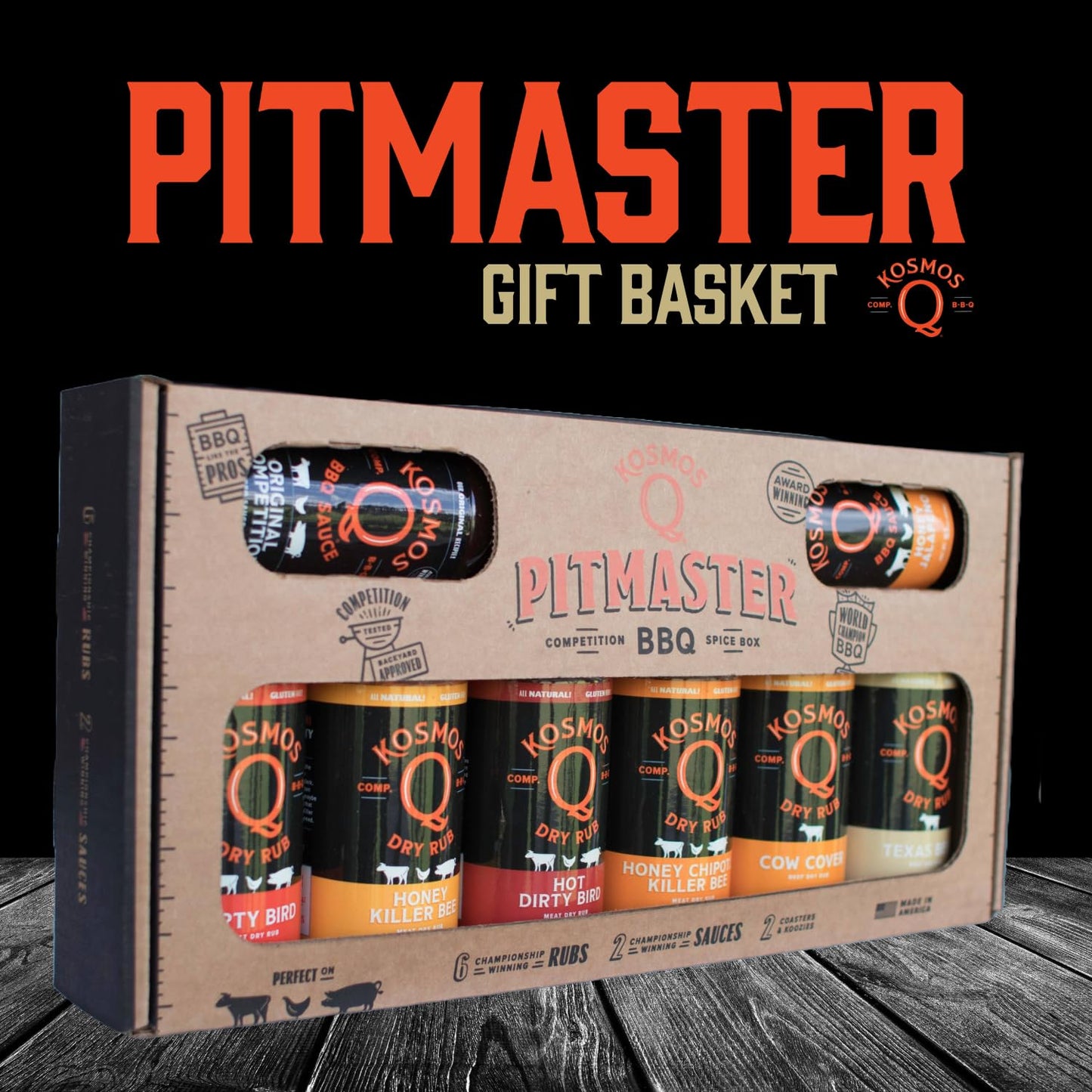 Kosmos Q BBQ Pitmaster Gift Set for Men, Gift for Him, 8 Flavor BBQ Sauce & Dry Rub Sampler Pack for Chicken, Steak, Turkey, Pork, Brisket & More, Grilling & Smoking Gift Basket