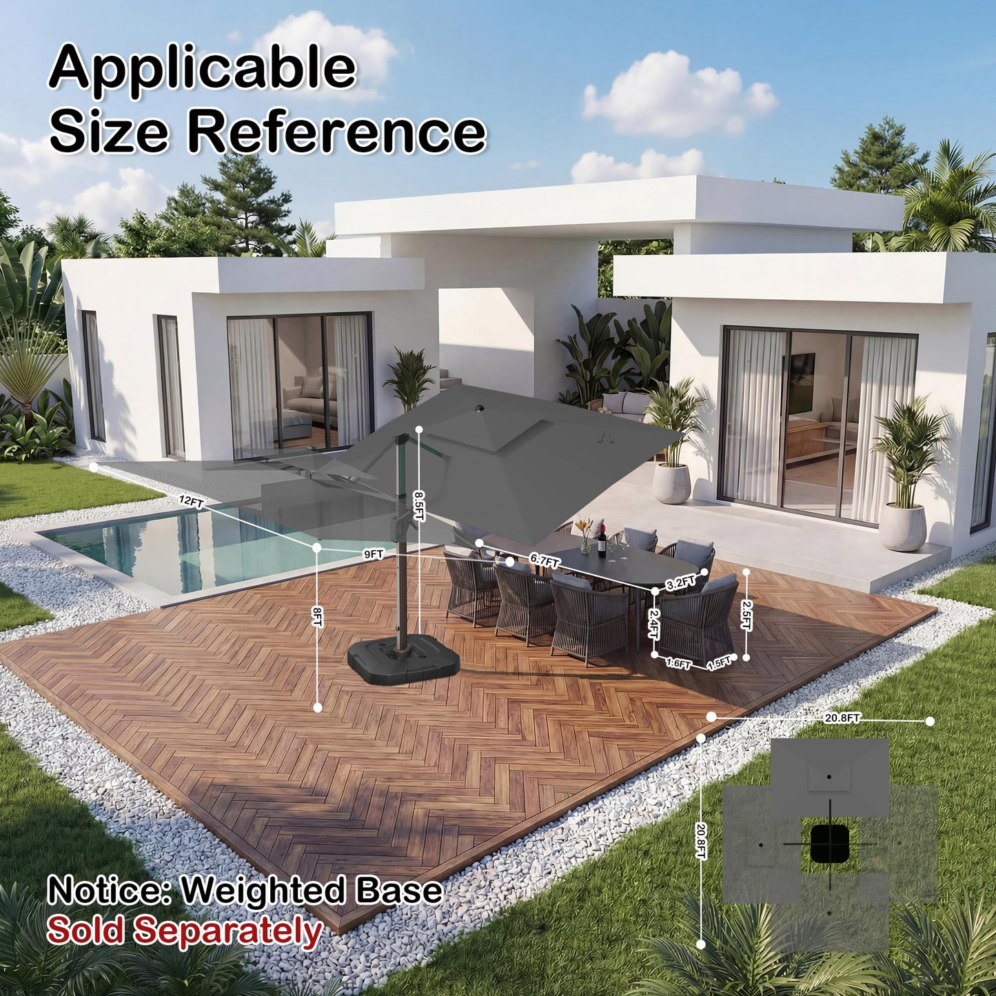 veelviee 9x12 FT Patio Cantilever Outdoor Offset Umbrella with LED Lights