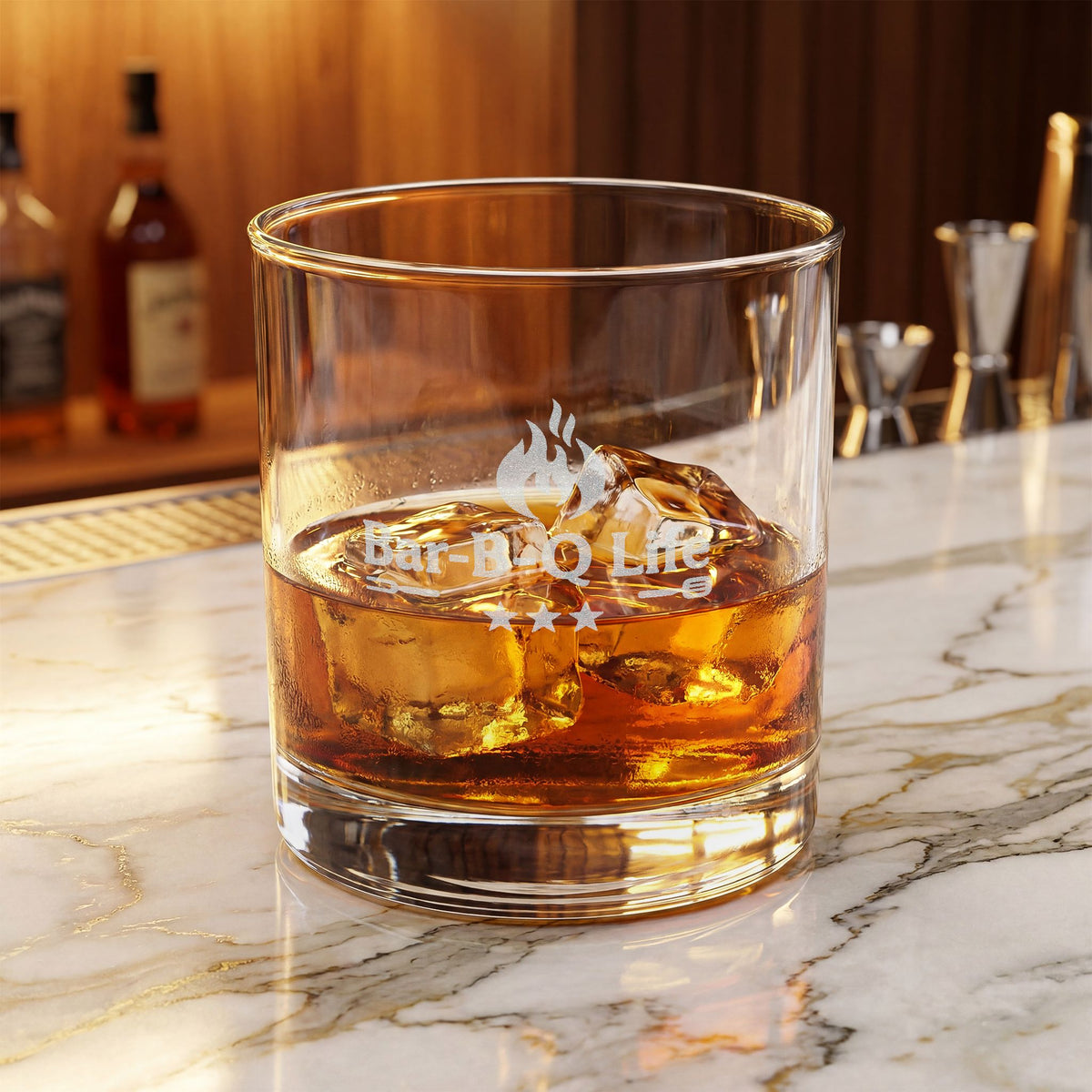 Bar-B-Q Life Engraved Whiskey Glass — 10.5oz Rocks Glass for BBQ Lovers