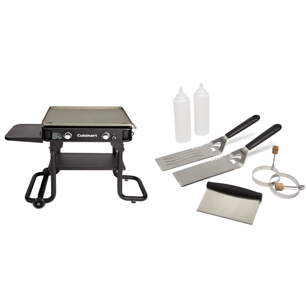 Cuisinart Flat Top Professional Quality Propane CGG-0028 28" Two Burner Gas Griddle and Cuisinart CGS-507 Griddle Kit, 7 Piece, Steel