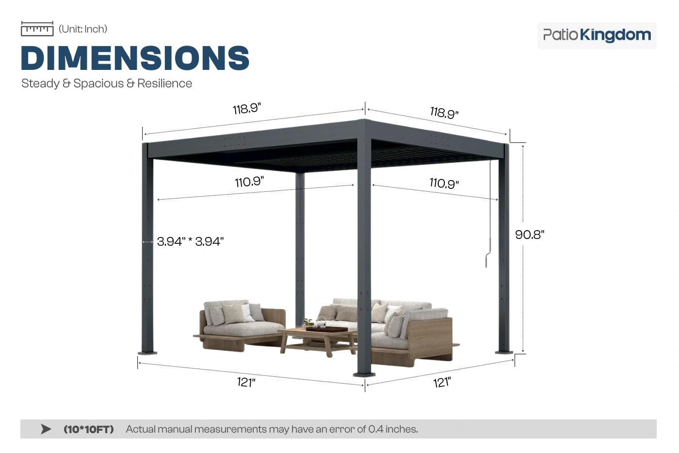 Patio Kingdom 10' x 10' Louvered Pergola Outdoor Aluminum Pergola Kit with Adjustable Roof, All-Weather Metal Gazebo with Drainage System for Patio, Deck, Garden and Backyard Shade, Gray