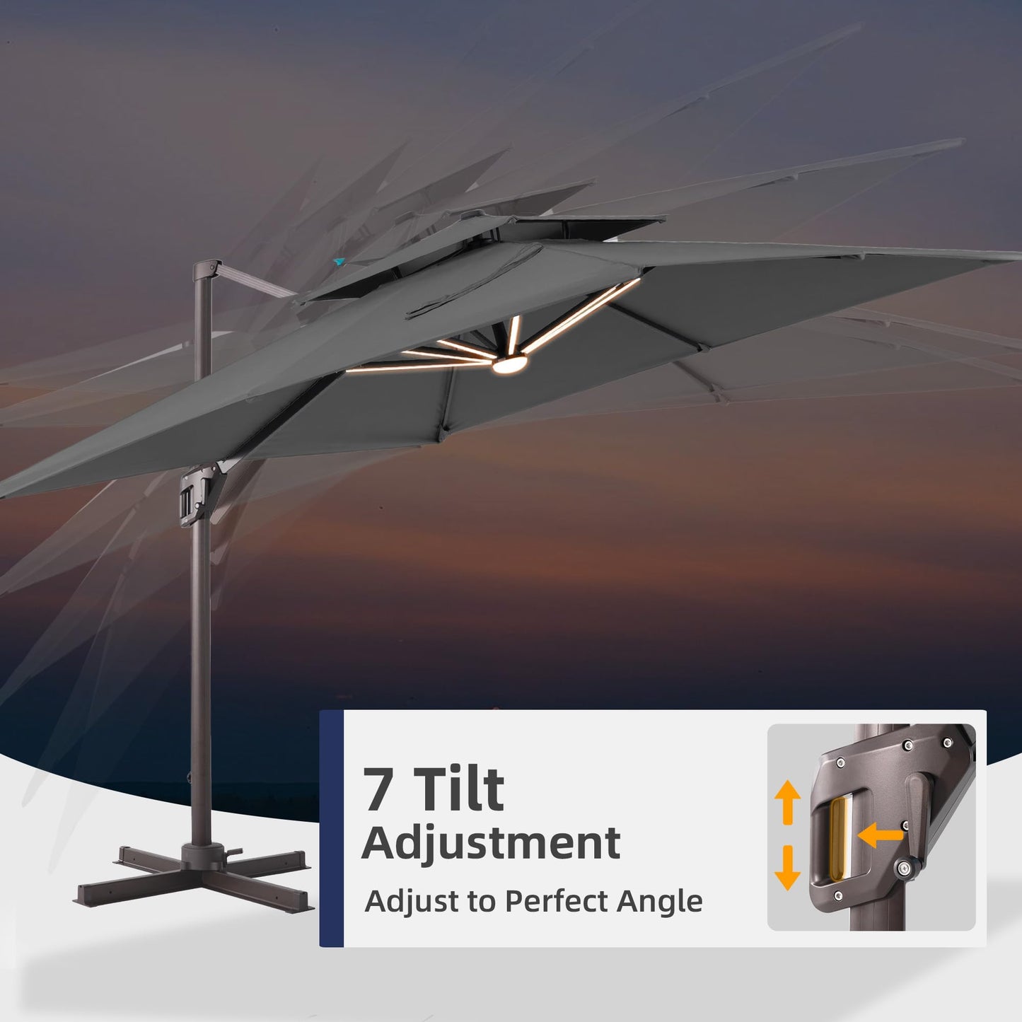 veelviee 9x12 FT Patio Cantilever Outdoor Offset Umbrella with LED Lights