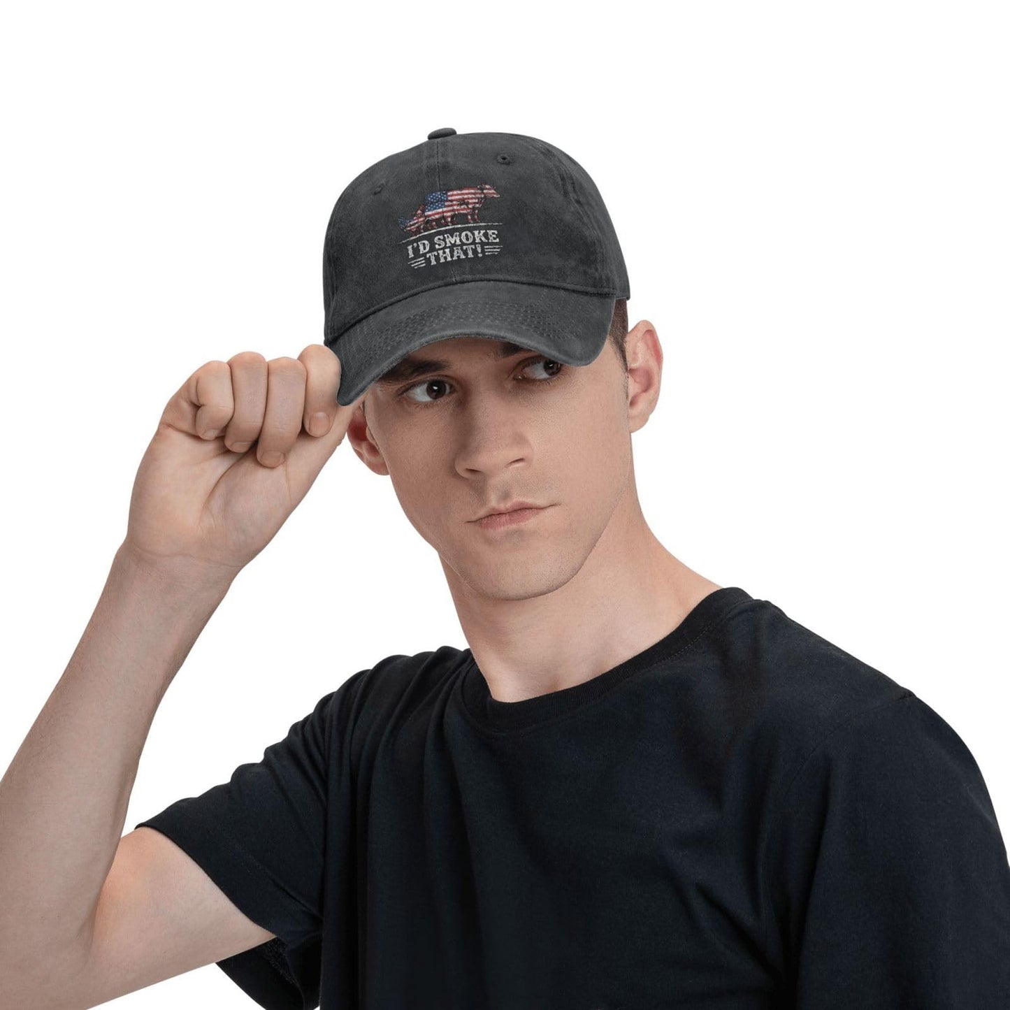 Funny BBQ I'd Smoke that Meat Pitmaster Grill Baseball Cap Women Men Adjustable Washed Cotton Dad Hats Gift Classic Golf Caps Vintage Bulk Black