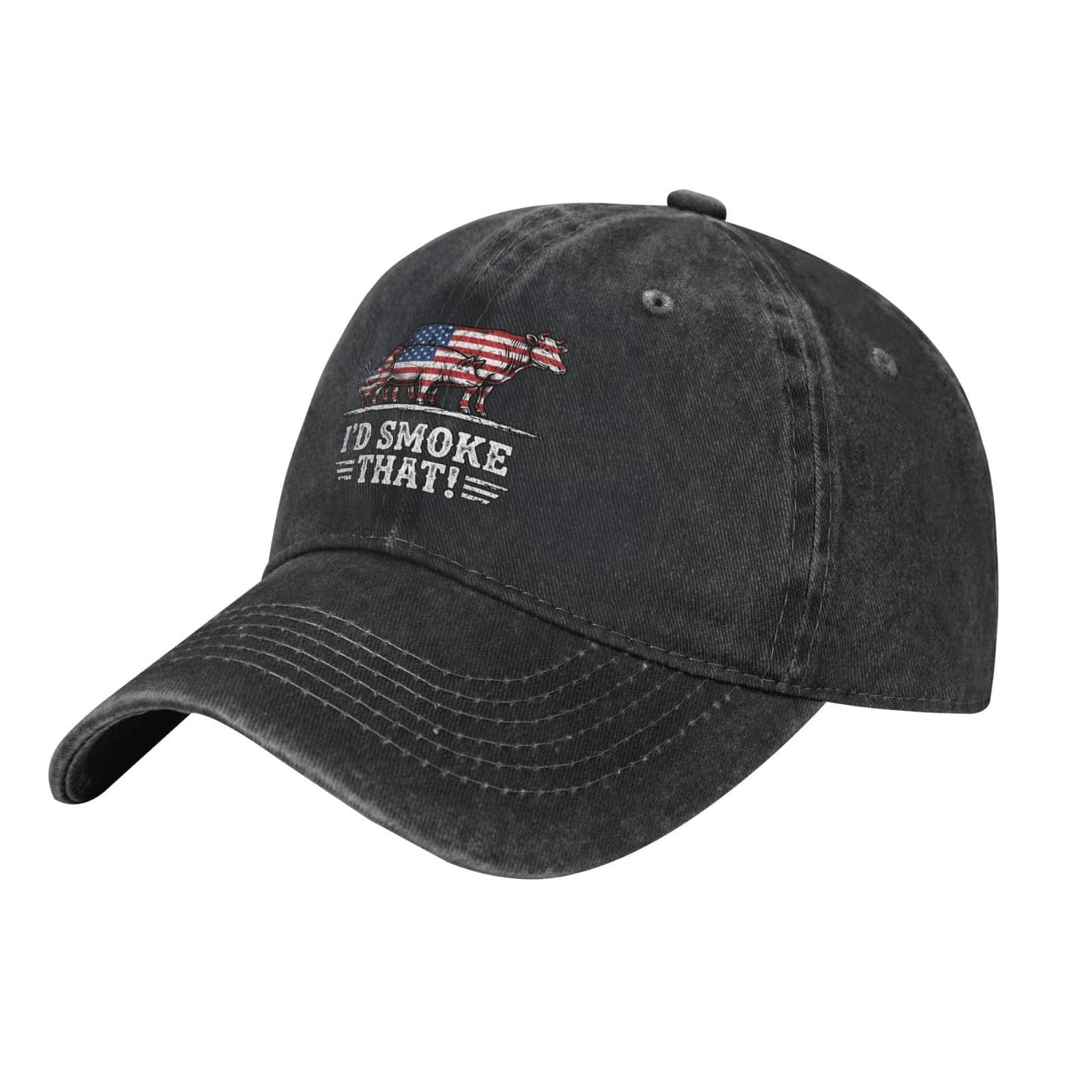 Funny BBQ I'd Smoke that Meat Pitmaster Grill Baseball Cap Women Men Adjustable Washed Cotton Dad Hats Gift Classic Golf Caps Vintage Bulk Black