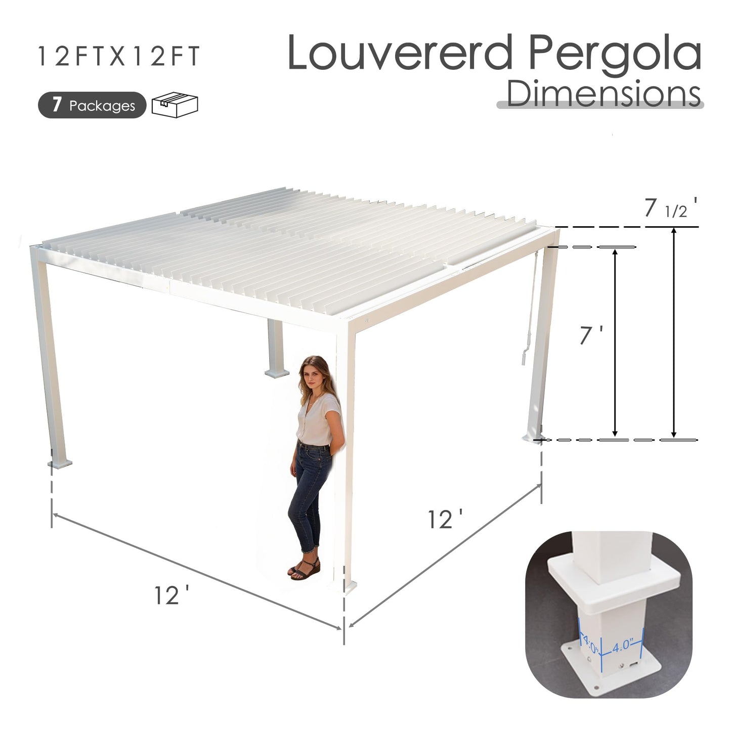 Kozyard Outdoor Louvered Pergola 12' x 12' Sun Shade Aluminum Patio Shelter