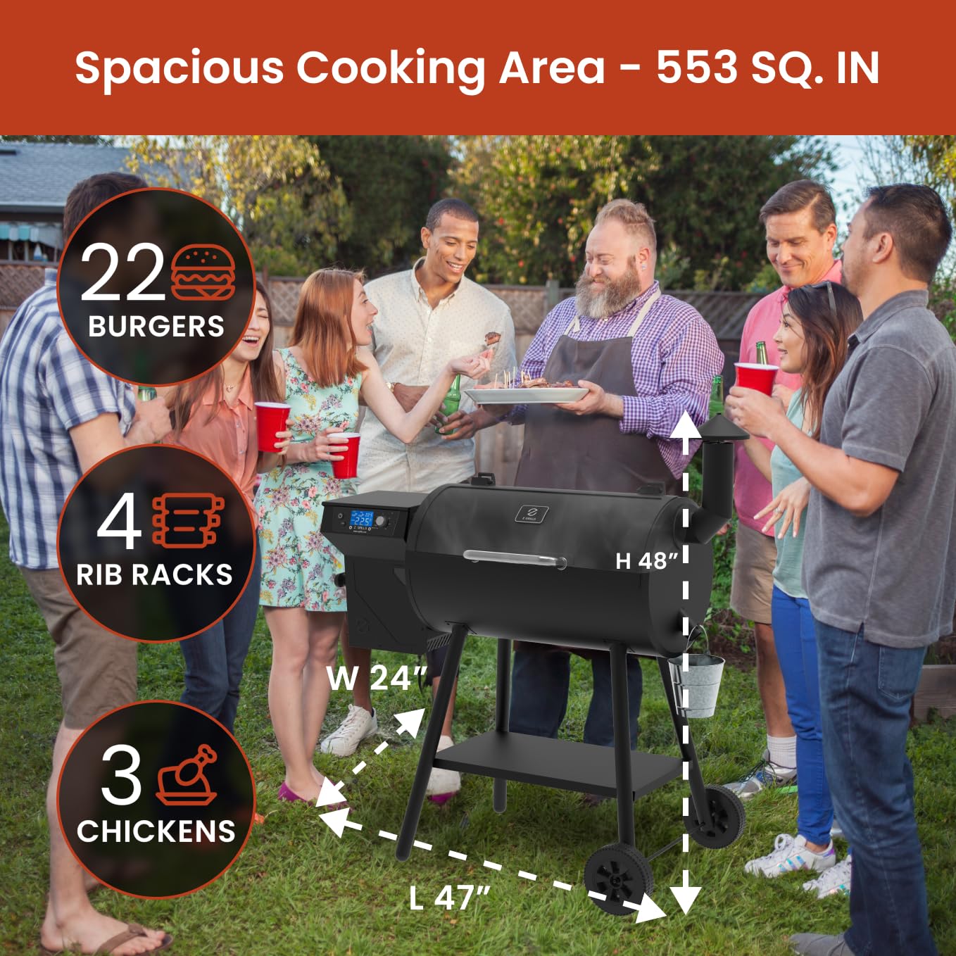 Z GRILLS ZPG 550B2 Wood Pellet Smoker, 8 in 1 BBQ Grill with Latest PID Technology LCD Controller, Auto Temperature Control, Meat Probe, 553 sq in Black