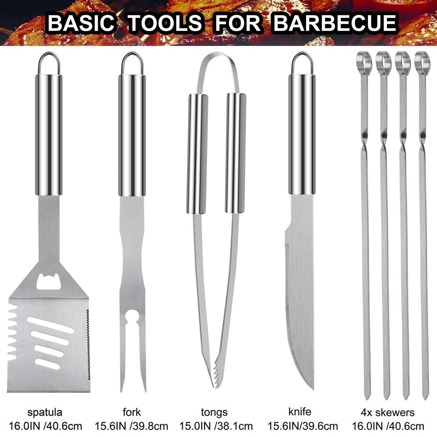 grilljoy 24PCS BBQ Grill Tools Set with Meat Thermometer and Injector - Extra Thick Stainless Steel Fork, Spatula& Tongs - Complete BBQ Accessories in - Perfect Grill Gifts for Father's Day