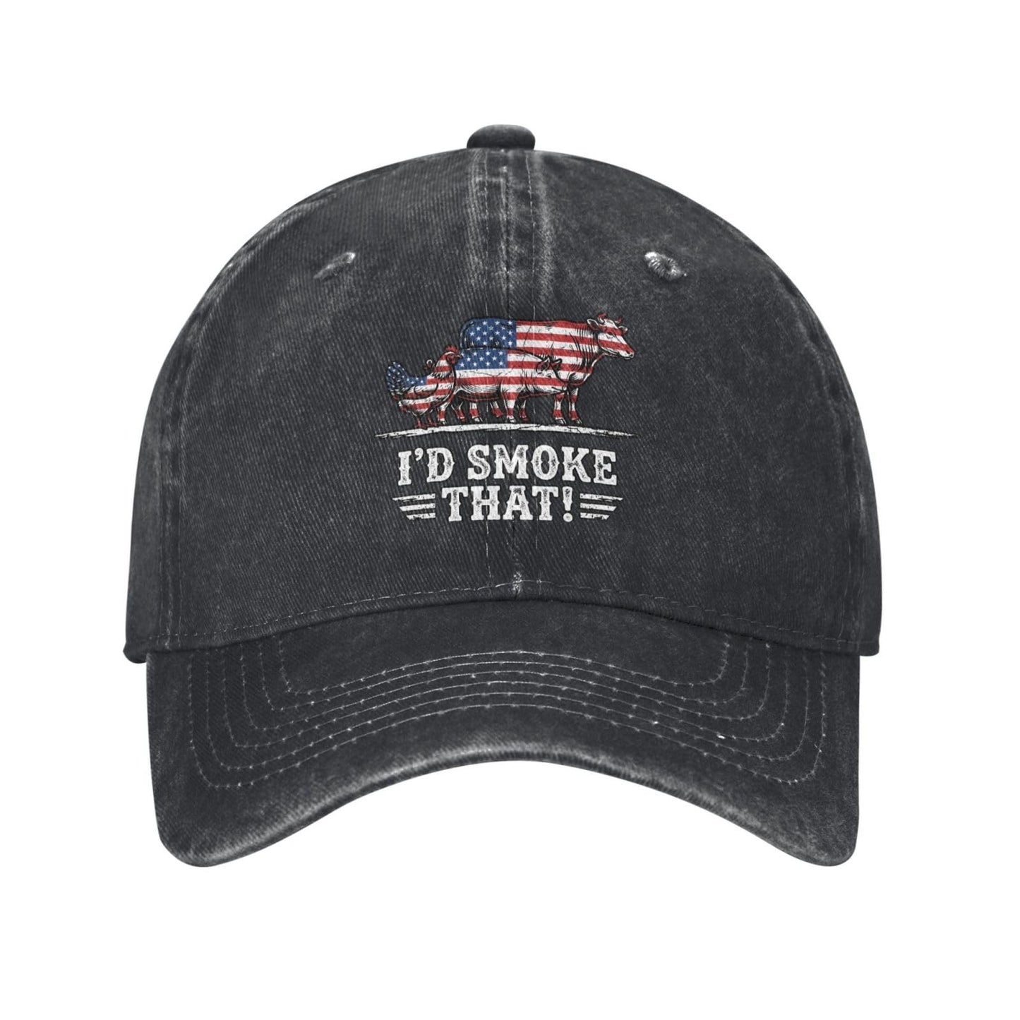 Funny BBQ I'd Smoke that Meat Pitmaster Grill Baseball Cap Women Men Adjustable Washed Cotton Dad Hats Gift Classic Golf Caps Vintage Bulk Black