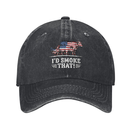 Funny BBQ I'd Smoke that Meat Pitmaster Grill Baseball Cap Women Men Adjustable Washed Cotton Dad Hats Gift Classic Golf Caps Vintage Bulk Black