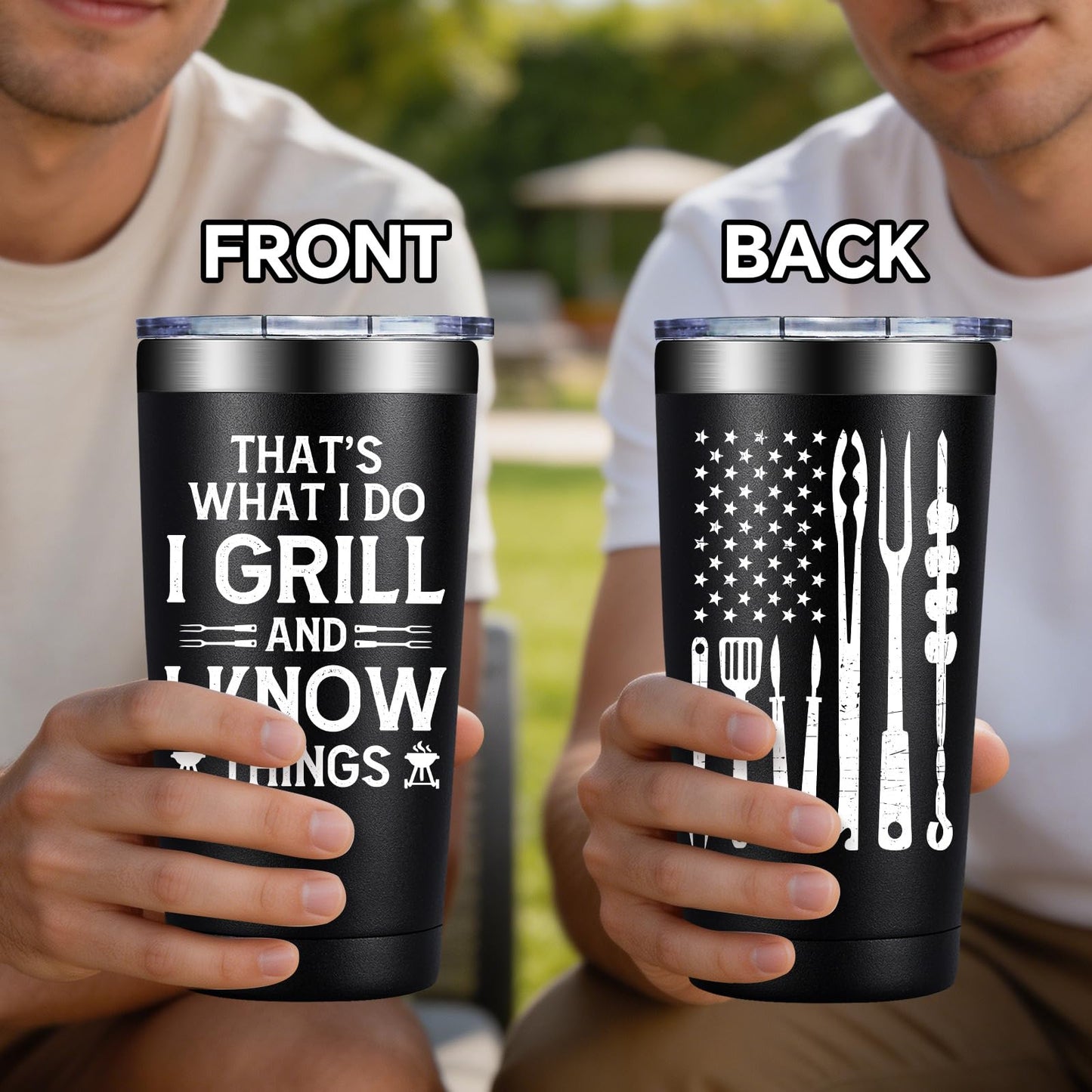 BIRGILT Grilling Gifts for Men - Christmas Birthday Gifts for Grilling Men - That's What I Do I Grill and I Know Things - 20oz Tumbler Cup