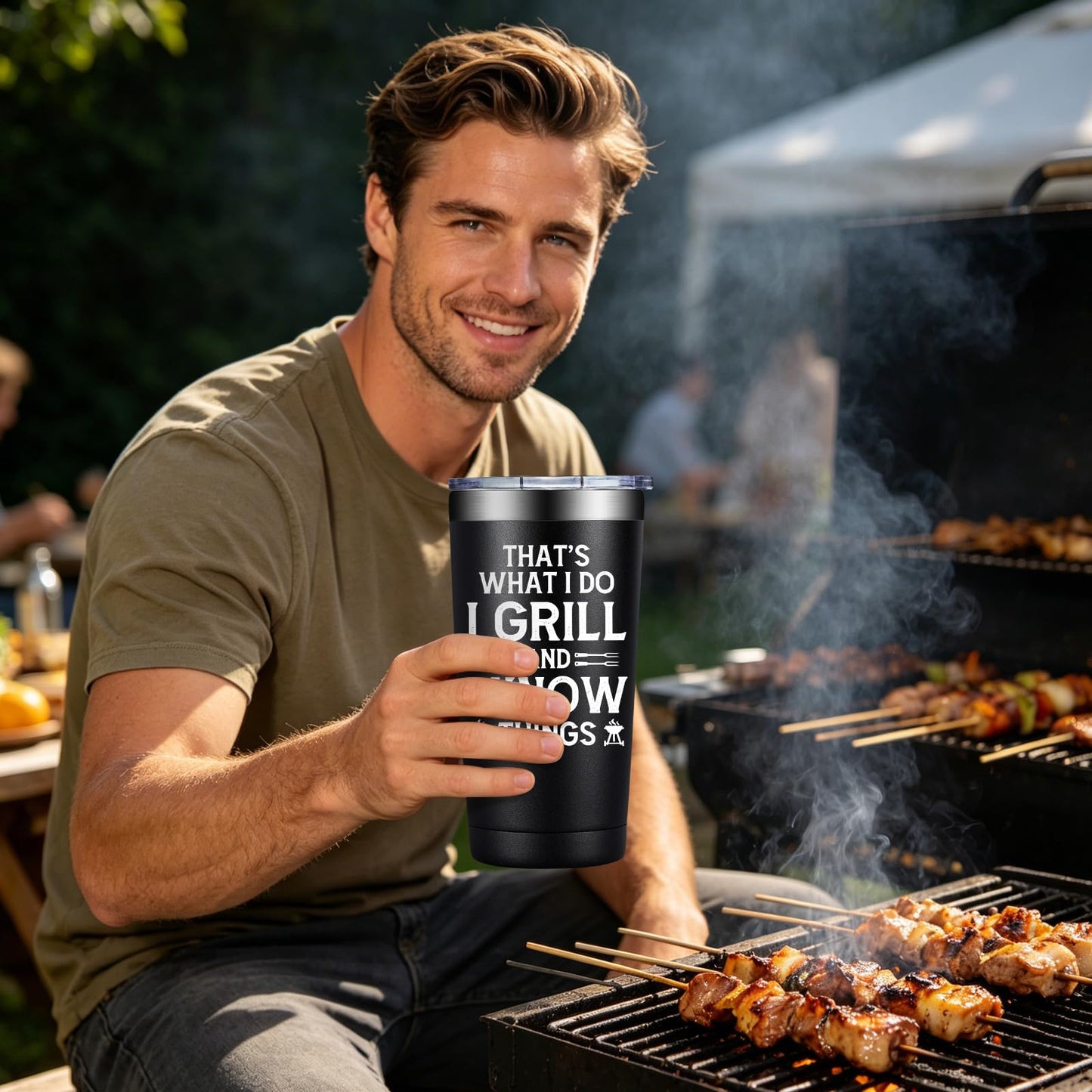 BIRGILT Grilling Gifts for Men - Christmas Birthday Gifts for Grilling Men - That's What I Do I Grill and I Know Things - 20oz Tumbler Cup
