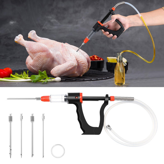 Marinade Injector Syringe with 3 Flow Settings & 4 Needles