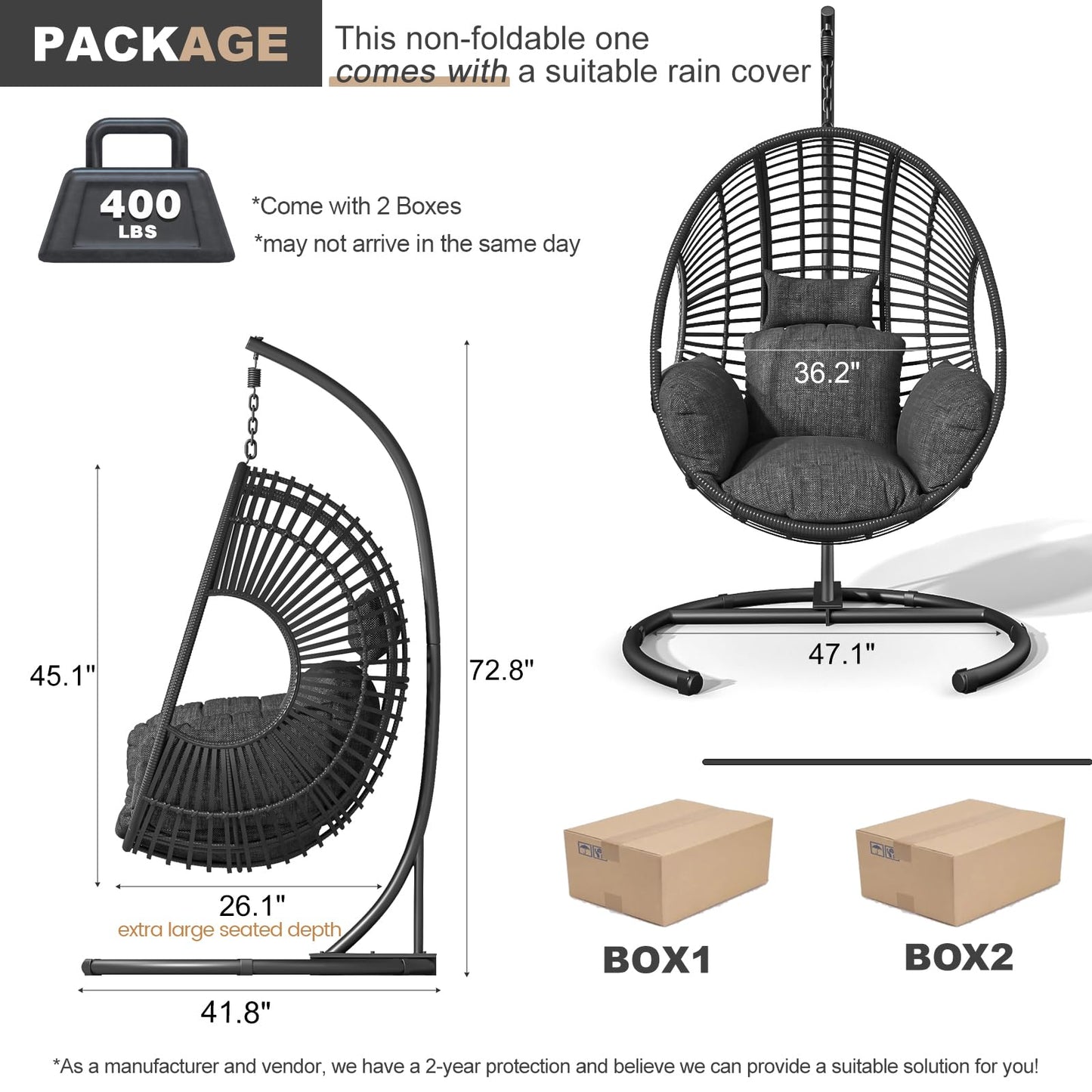 CHINNLUU Oversized Hanging Egg Chair with Stand Outdoor Wicker Swing Chair Comfy Hammock Egg Shaped Chair 400lbs Capacity for Patio, Garden and Balcony