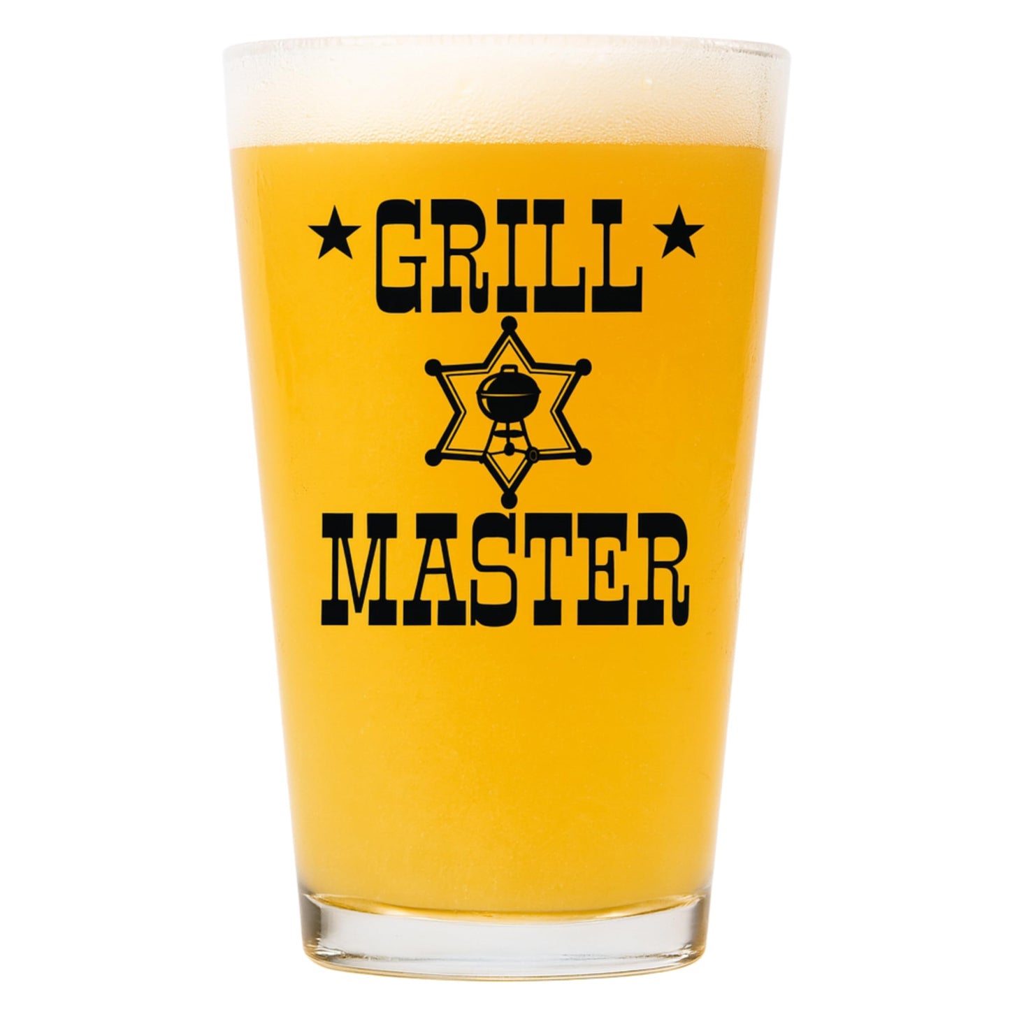 "Grill Master" 16oz Beer Pint Glass, Funny Dad Gift for Father's Day