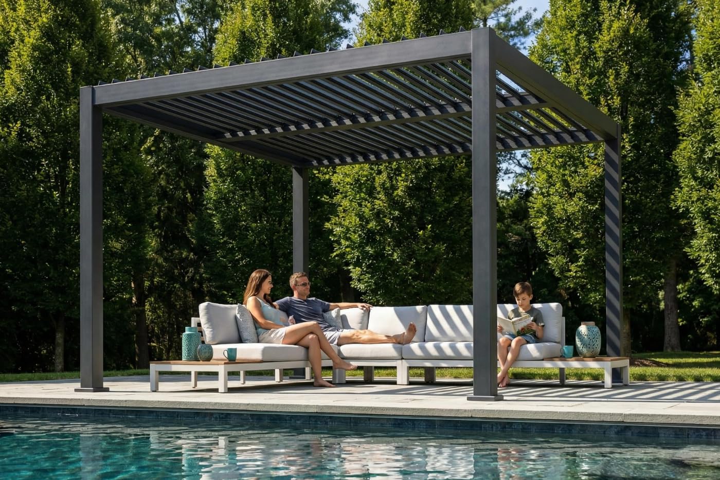 Patio Kingdom 10' x 10' Louvered Pergola Outdoor Aluminum Pergola Kit with Adjustable Roof, All-Weather Metal Gazebo with Drainage System for Patio, Deck, Garden and Backyard Shade, Gray