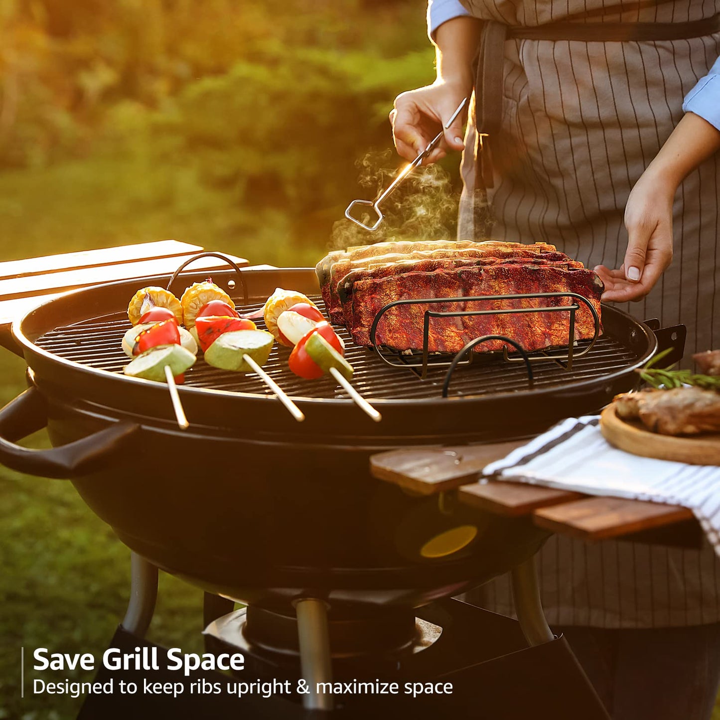 Sorbus® Non-Stick Rib Rack - Porcelain Coated Steel Roasting Stand – Holds 4 Rib Racks for Grilling & Barbecuing - Perfect BBQ Accessories for Smoker and Grill - Durable and Convenient Design (Black)