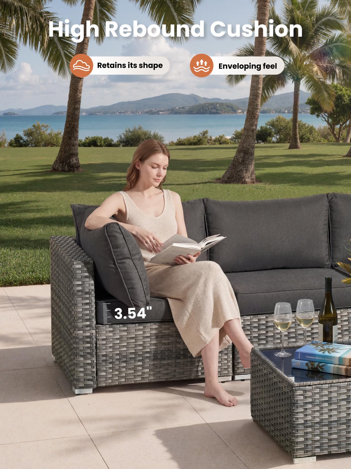 ovios 11 Piece Outdoor Patio Furniture Set with Fire Pit Table,Conversation Sectional Wicker Couch with Swivel Chairs,Modern Outside Sofa for Balcony Backyard, Black