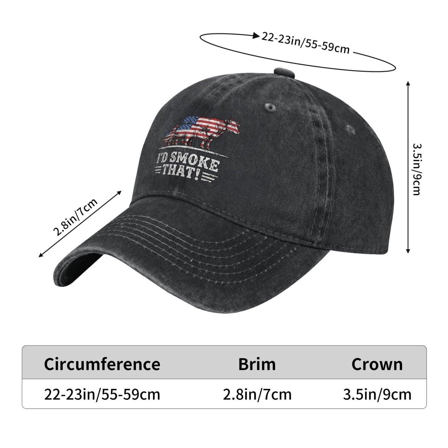 Funny BBQ I'd Smoke that Meat Pitmaster Grill Baseball Cap Women Men Adjustable Washed Cotton Dad Hats Gift Classic Golf Caps Vintage Bulk Black