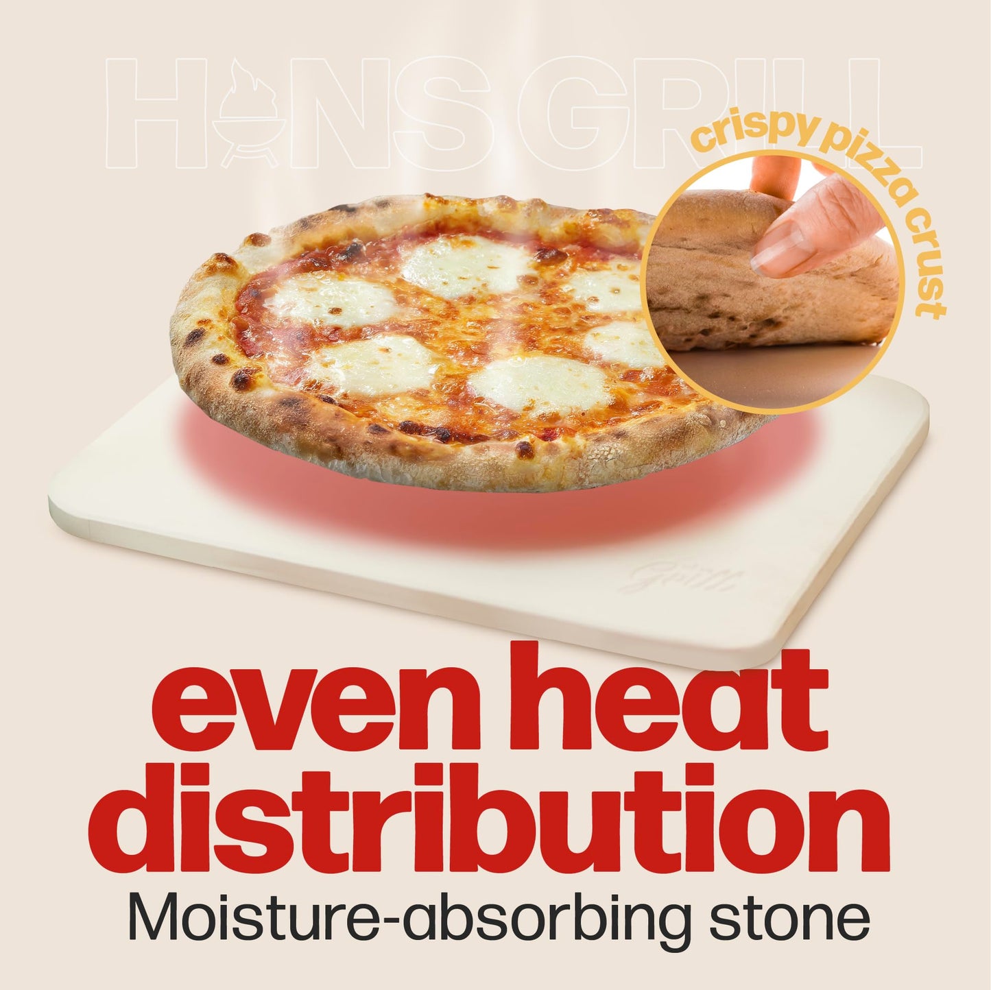 Hans Grill Rectangular Pizza Stone, 15 x 12 Inch Cordierite Stone with Peel