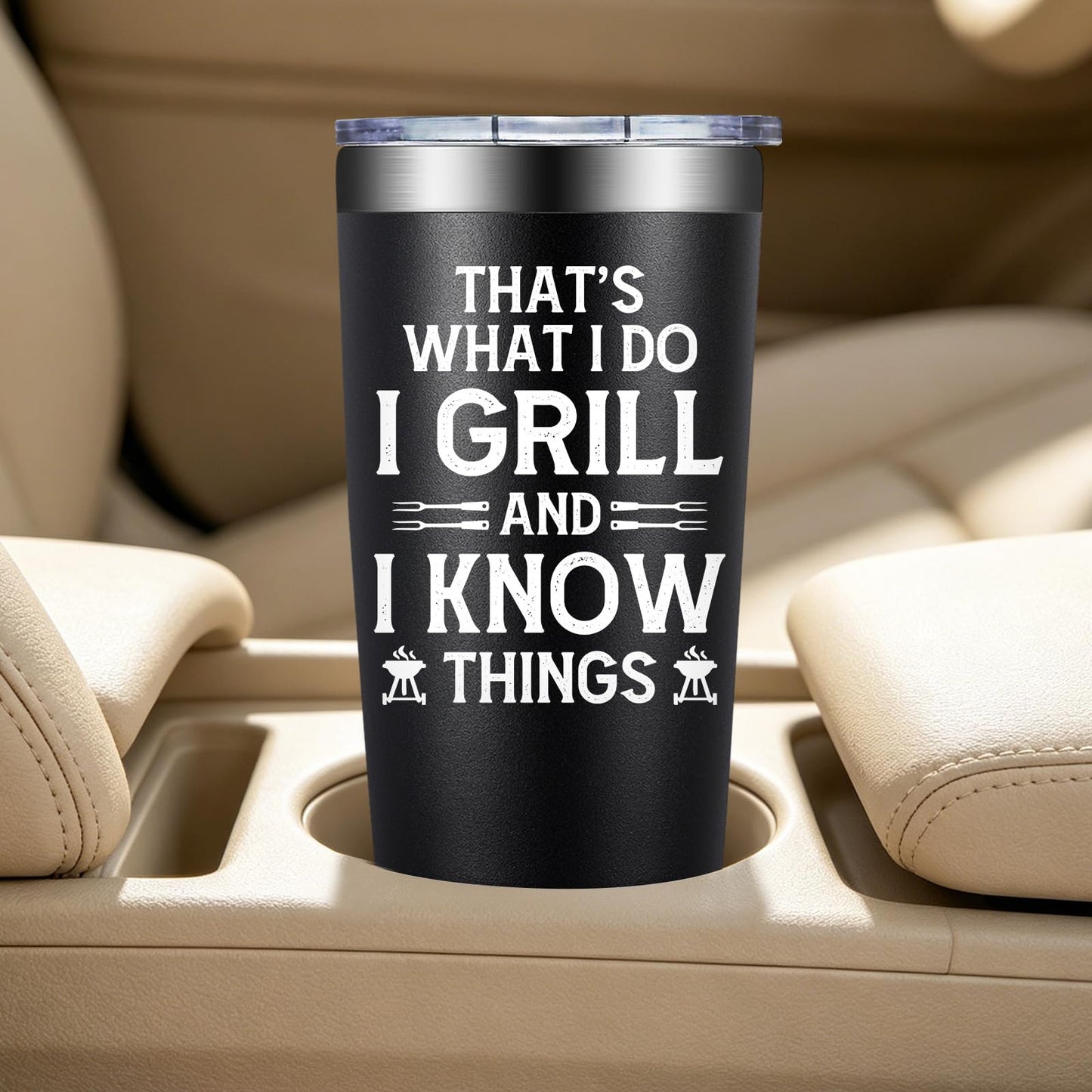 BIRGILT Grilling Gifts for Men - Christmas Birthday Gifts for Grilling Men - That's What I Do I Grill and I Know Things - 20oz Tumbler Cup