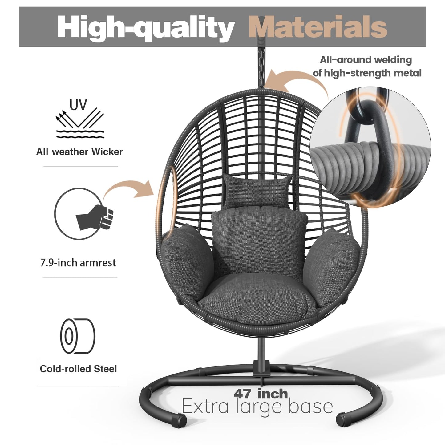 CHINNLUU Oversized Hanging Egg Chair with Stand Outdoor Wicker Swing Chair Comfy Hammock Egg Shaped Chair 400lbs Capacity for Patio, Garden and Balcony