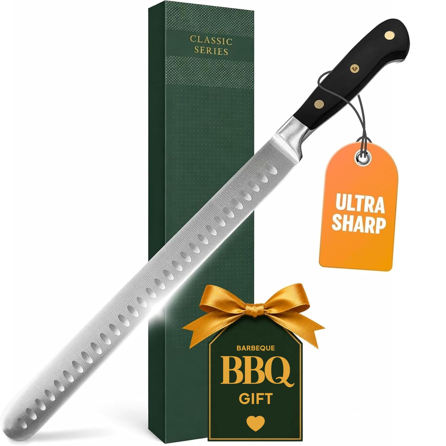 Bright Hobby Brisket Slicing Knife – 12" Brisket Knife, BBQ, Grilling Gifts For Men – Razor Sharp German Steel, Full Tang, Ergonomic Handle