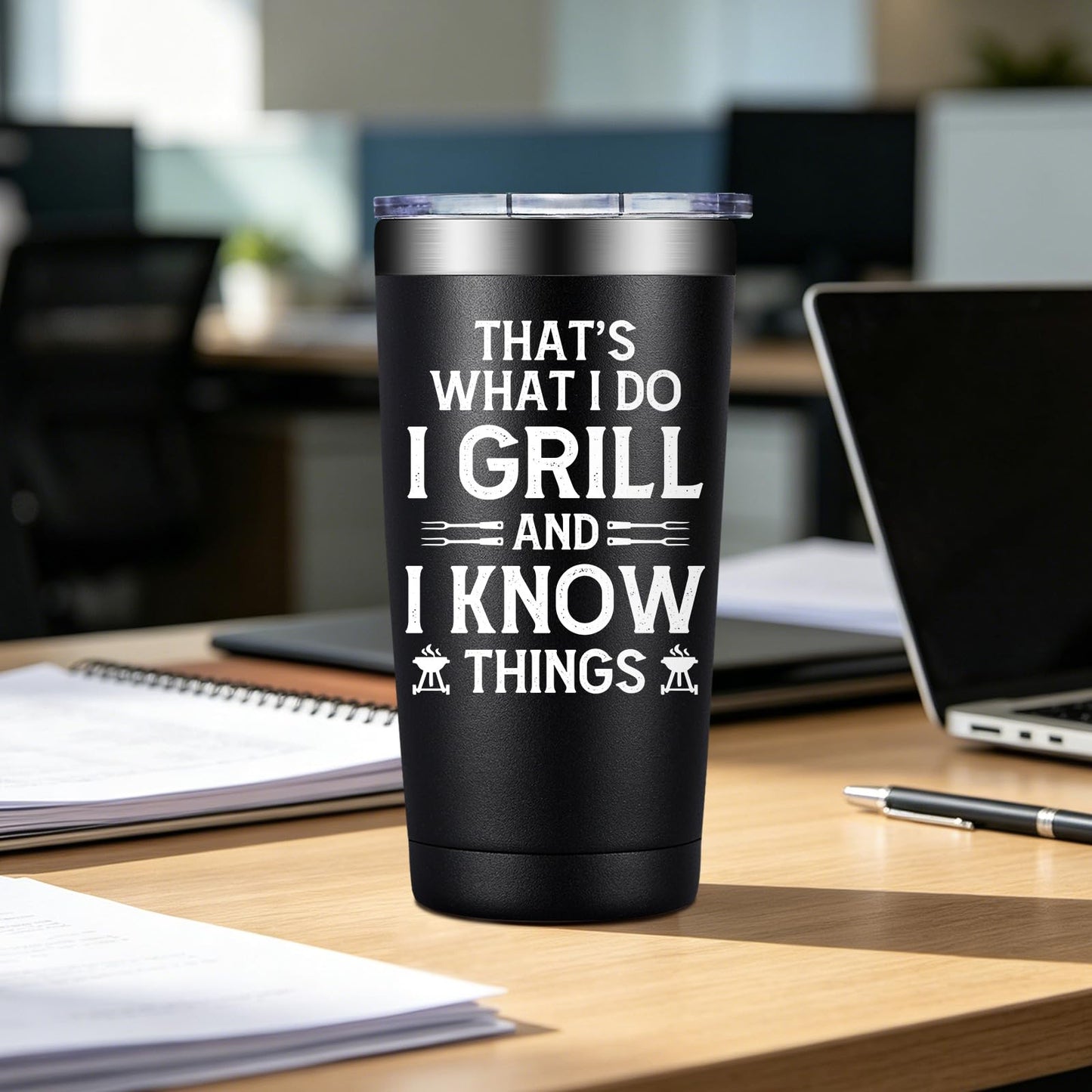 BIRGILT Grilling Gifts for Men - Christmas Birthday Gifts for Grilling Men - That's What I Do I Grill and I Know Things - 20oz Tumbler Cup