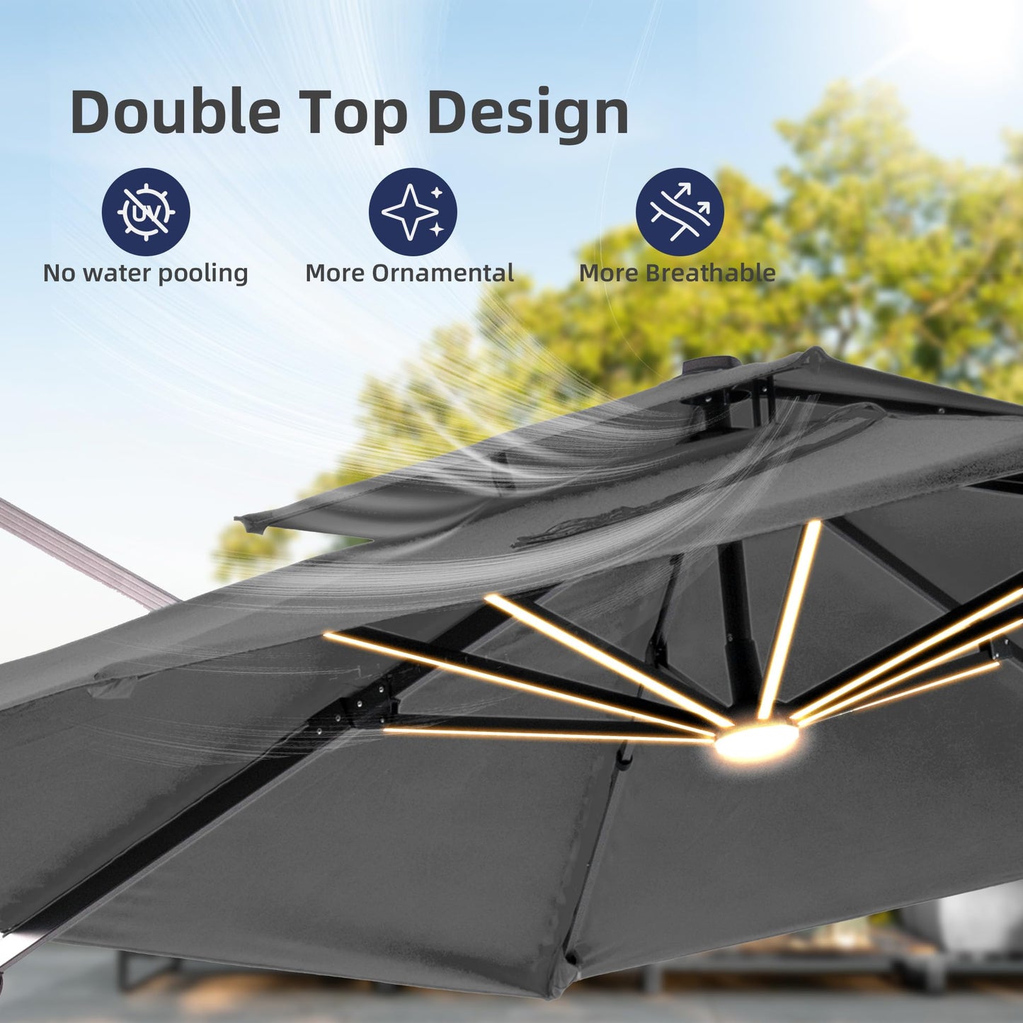 veelviee 9x12 FT Patio Cantilever Outdoor Offset Umbrella with LED Lights