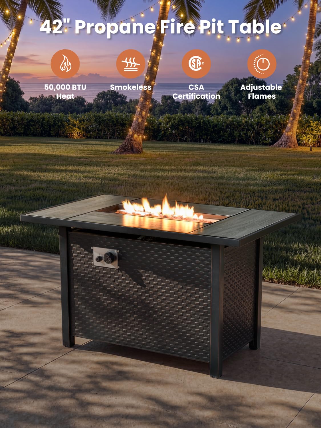 ovios 11 Piece Outdoor Patio Furniture Set with Fire Pit Table,Conversation Sectional Wicker Couch with Swivel Chairs,Modern Outside Sofa for Balcony Backyard, Black