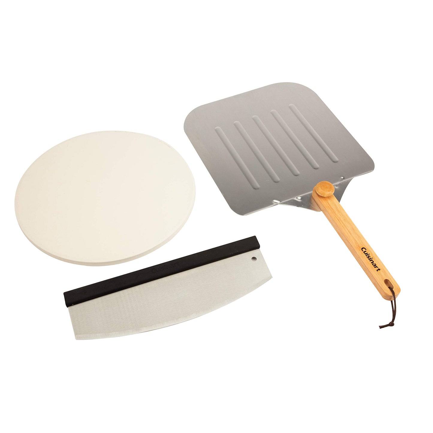 Cuisinart 3 Piece Deluxe Pizza Grilling Pack, 14” Round Pizza Stone for Oven and Grill, Includes Cutter and Foldable Stainless Steel Peel, Complete Set to Build Your Own Pizzas at Home