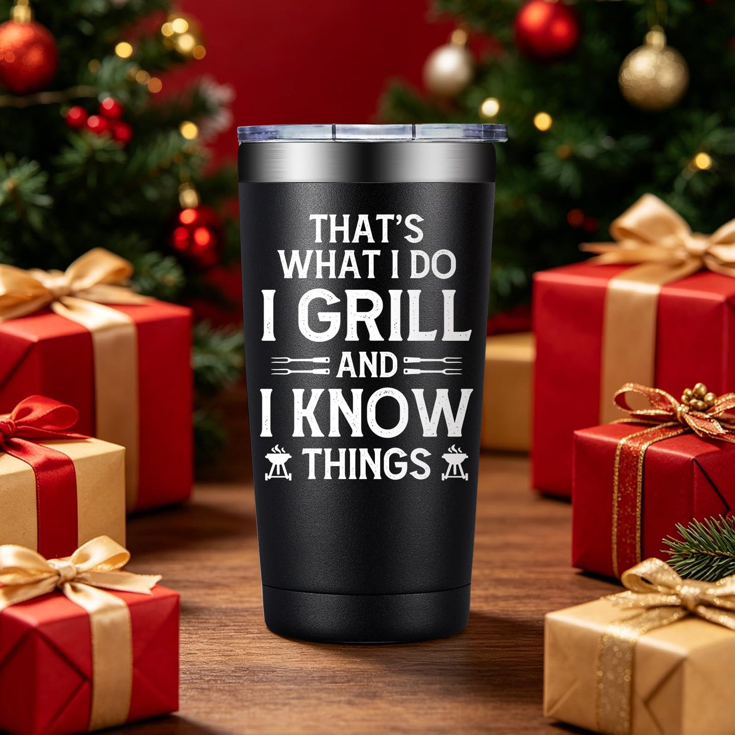 BIRGILT Grilling Gifts for Men - Christmas Birthday Gifts for Grilling Men - That's What I Do I Grill and I Know Things - 20oz Tumbler Cup