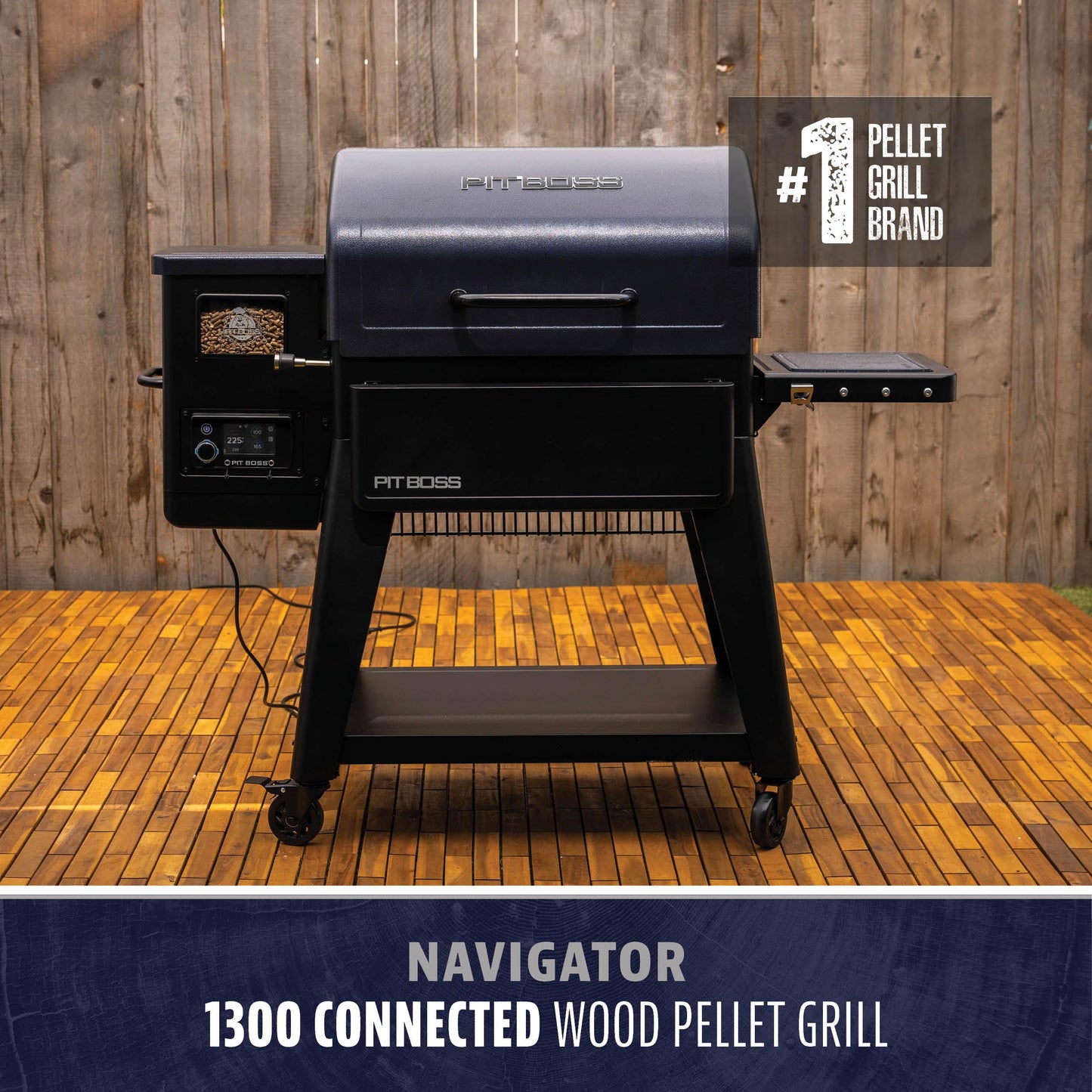 Pit Boss 1300 Navigator Series WiFi & Bluetooth Wood Pellet Grill & Smoker, Flame Broiler and Touchscreen Controller, 1,329-Sq. In. Cook Space, 180°F to 500°F Temp Range, Meat Probe, 30 lb. Hopper