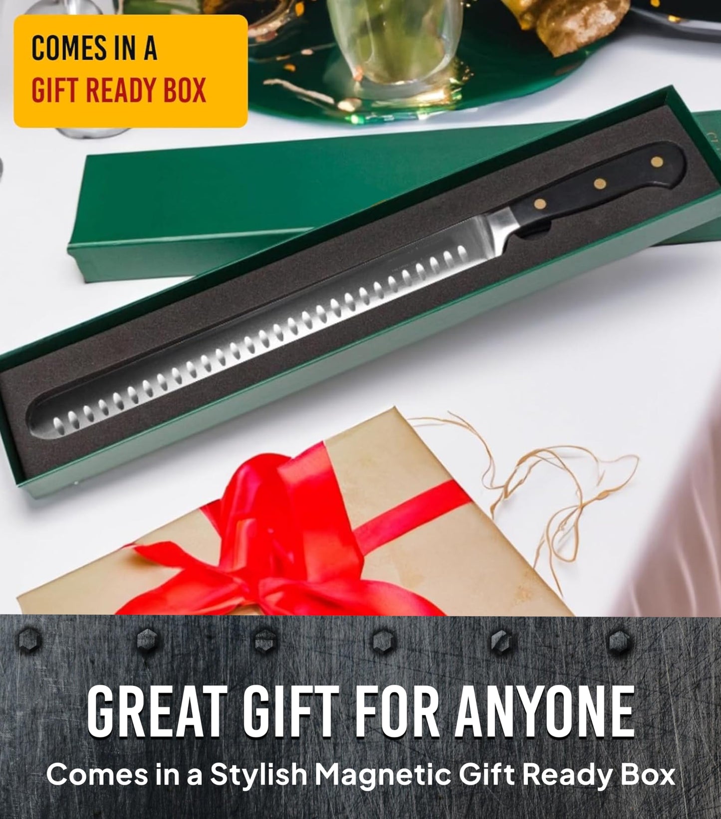 Bright Hobby Brisket Slicing Knife – 12" Brisket Knife, BBQ, Grilling Gifts For Men – Razor Sharp German Steel, Full Tang, Ergonomic Handle