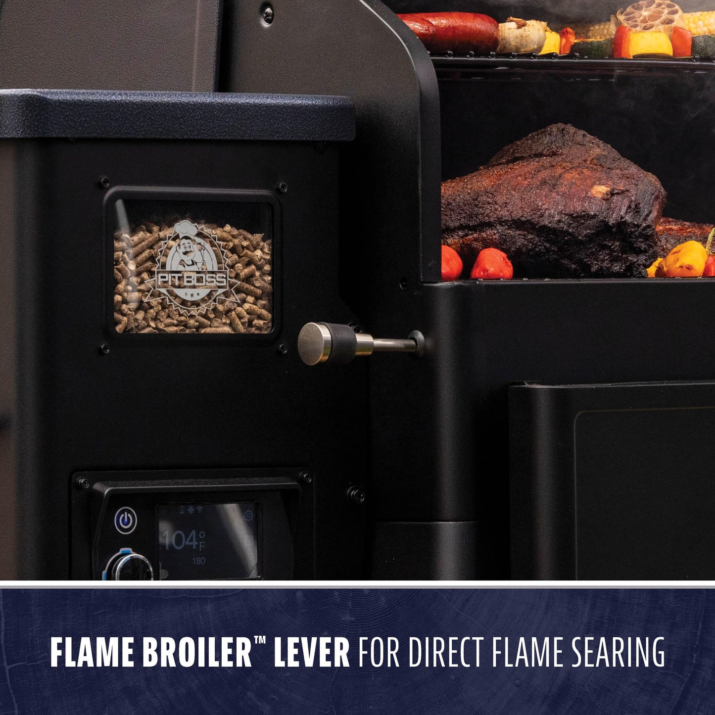 Pit Boss 1300 Navigator Series WiFi & Bluetooth Wood Pellet Grill & Smoker, Flame Broiler and Touchscreen Controller, 1,329-Sq. In. Cook Space, 180°F to 500°F Temp Range, Meat Probe, 30 lb. Hopper