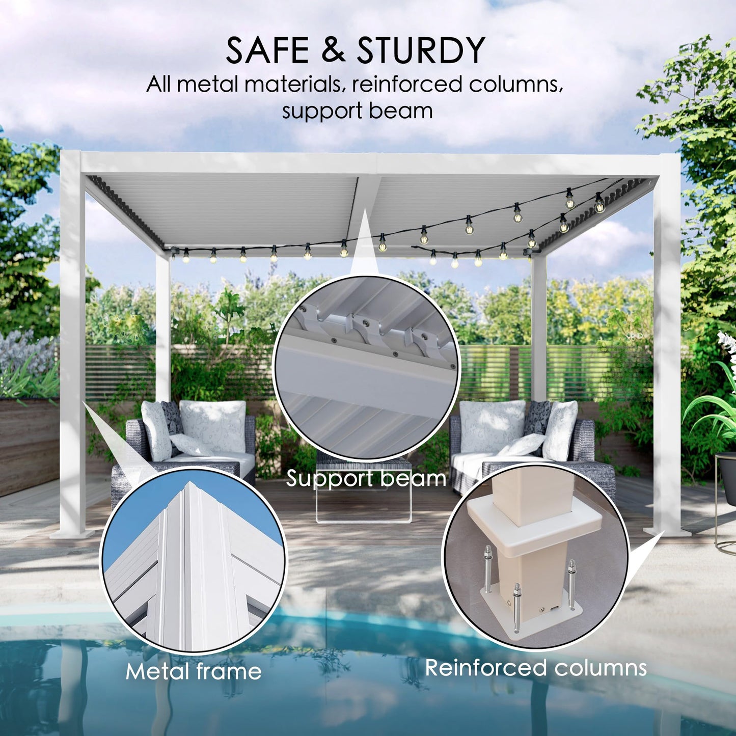 Kozyard Outdoor Louvered Pergola 12' x 12' Sun Shade Aluminum Patio Shelter