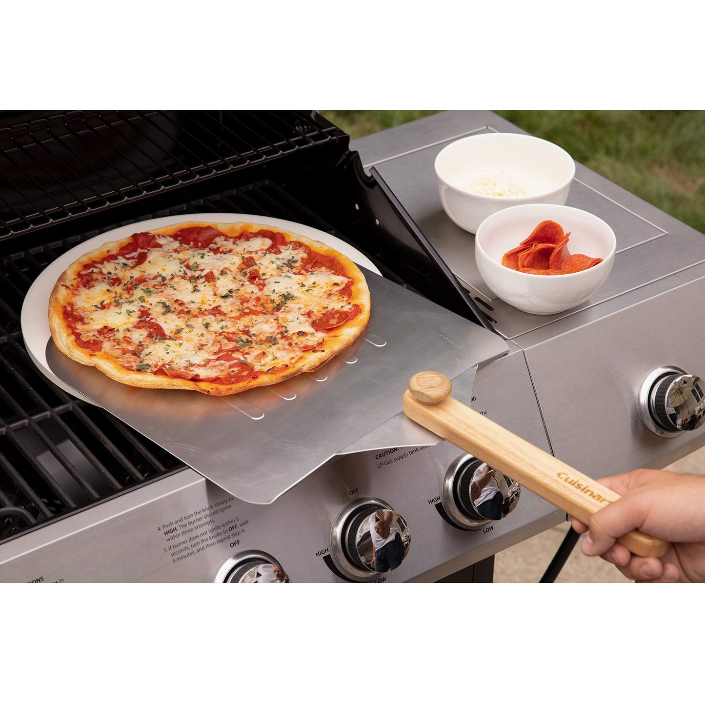 Cuisinart 3 Piece Deluxe Pizza Grilling Pack, 14” Round Pizza Stone for Oven and Grill, Includes Cutter and Foldable Stainless Steel Peel, Complete Set to Build Your Own Pizzas at Home