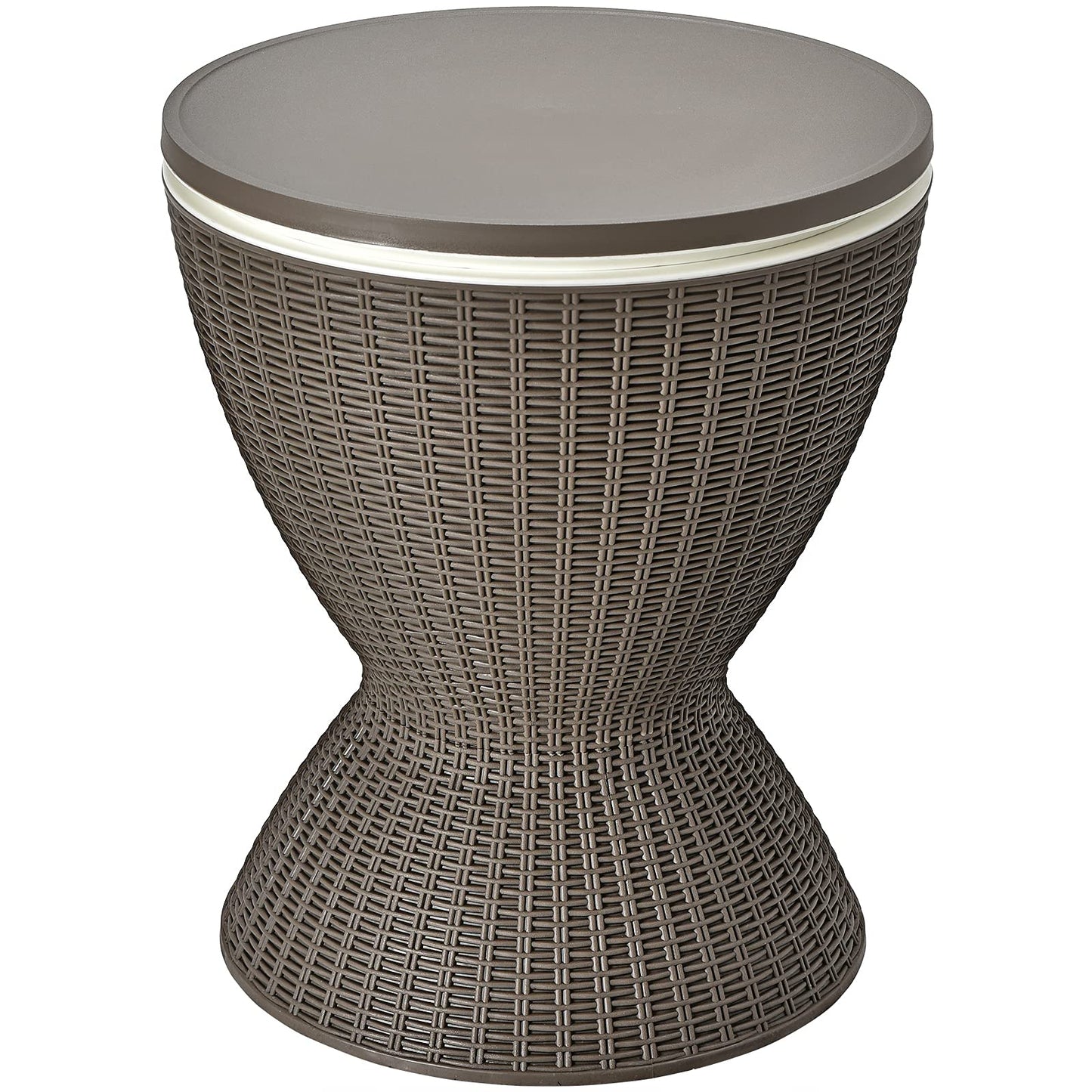 LDAILY Outdoor Cooler Table, Patio Cooler Table with 8 Gallon Capacity, Adjustable Height, Rattan Style Patio, Drain Plug, Cooler Side Table Outdoor for Poolside, Deck, BBQ & Parties(Light Brown)