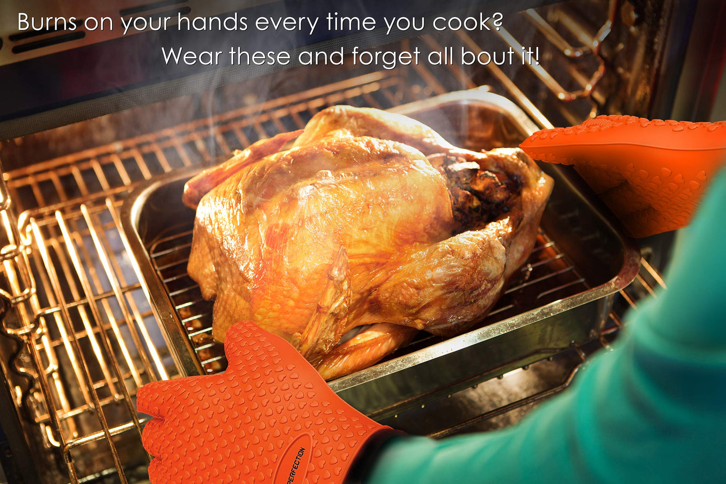 KITCHEN PERFECTION Silicone Smoker BBQ Gloves - Heat Resistant Oven Mitts