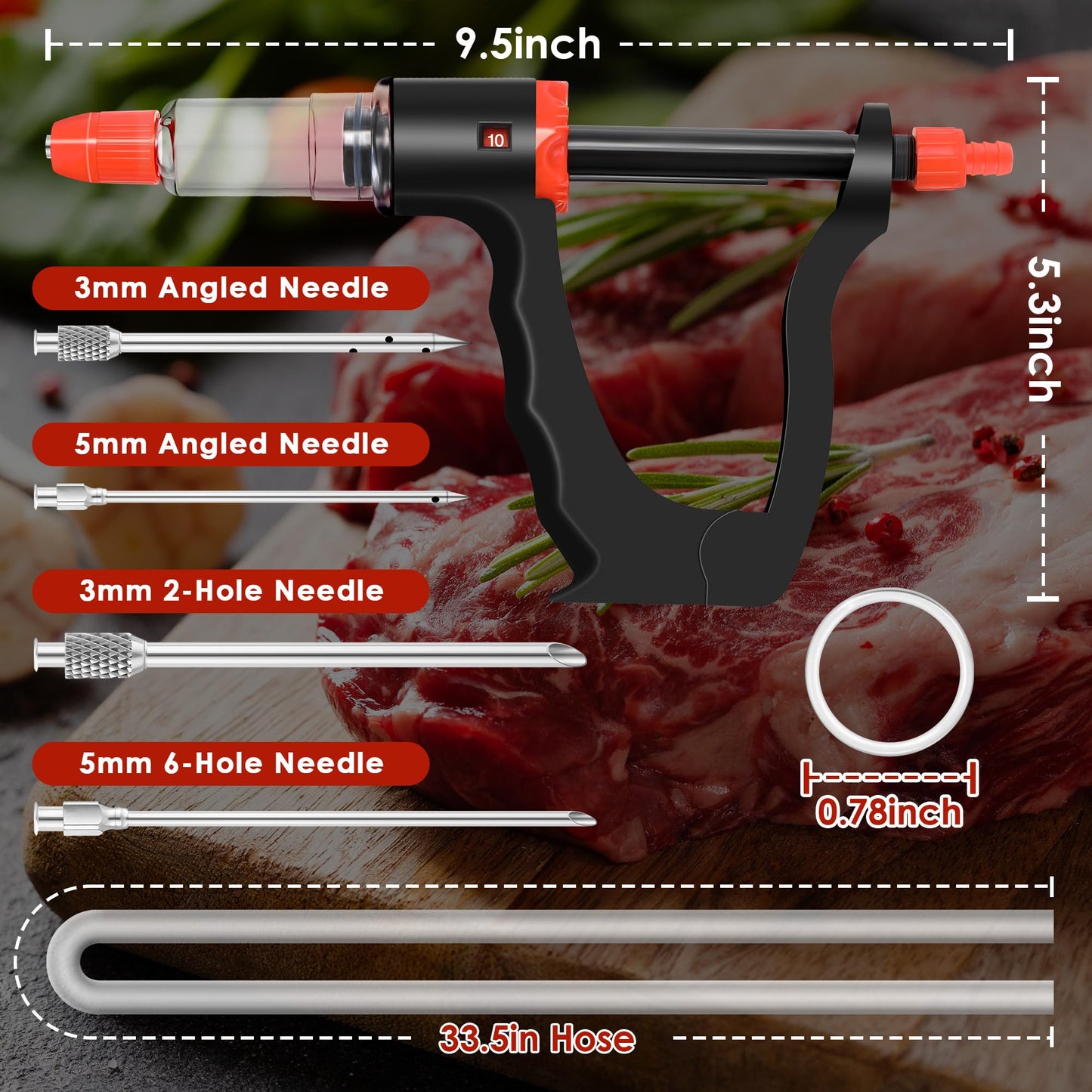Marinade Injector Syringe with 3 Flow Settings & 4 Needles