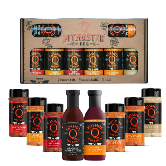 Kosmos Q BBQ Pitmaster Gift Set for Men, Gift for Him, 8 Flavor BBQ Sauce & Dry Rub Sampler Pack for Chicken, Steak, Turkey, Pork, Brisket & More, Grilling & Smoking Gift Basket