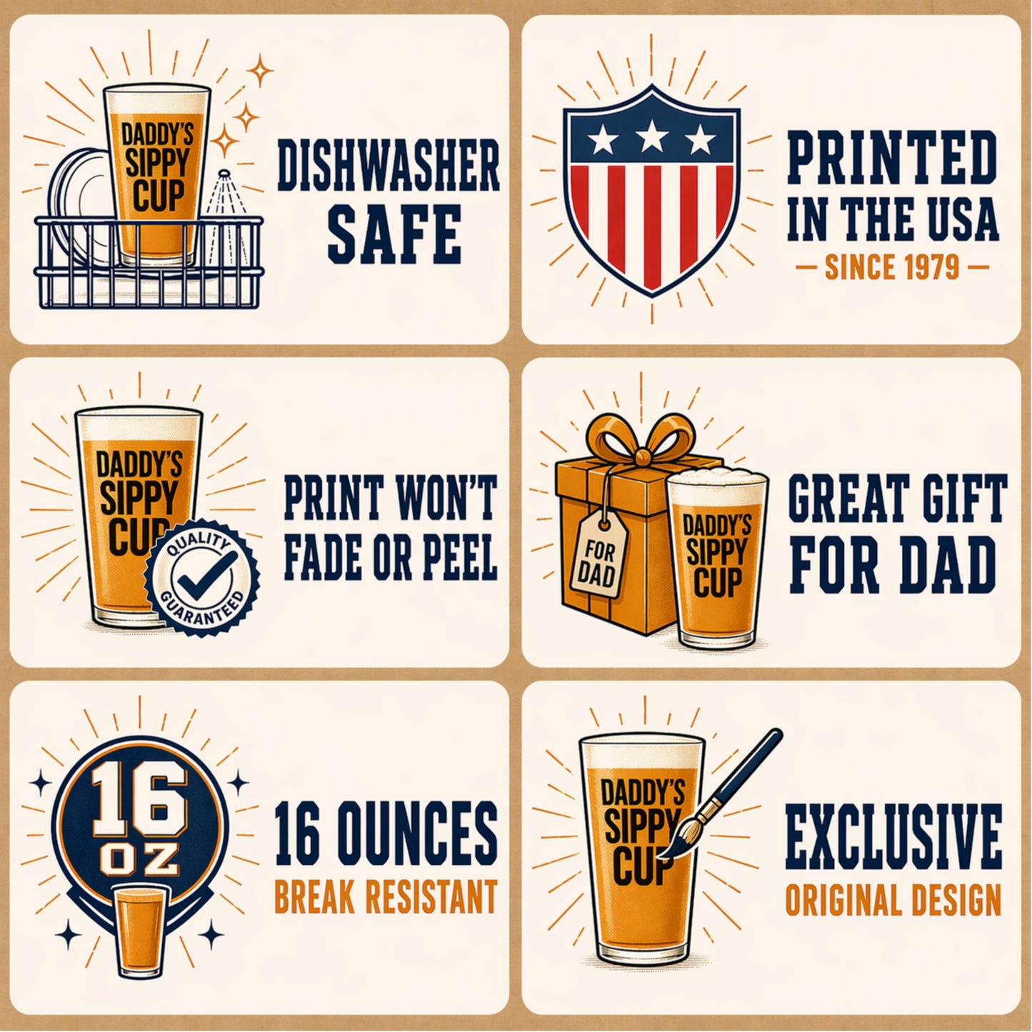 "Grill Master" 16oz Beer Pint Glass, Funny Dad Gift for Father's Day