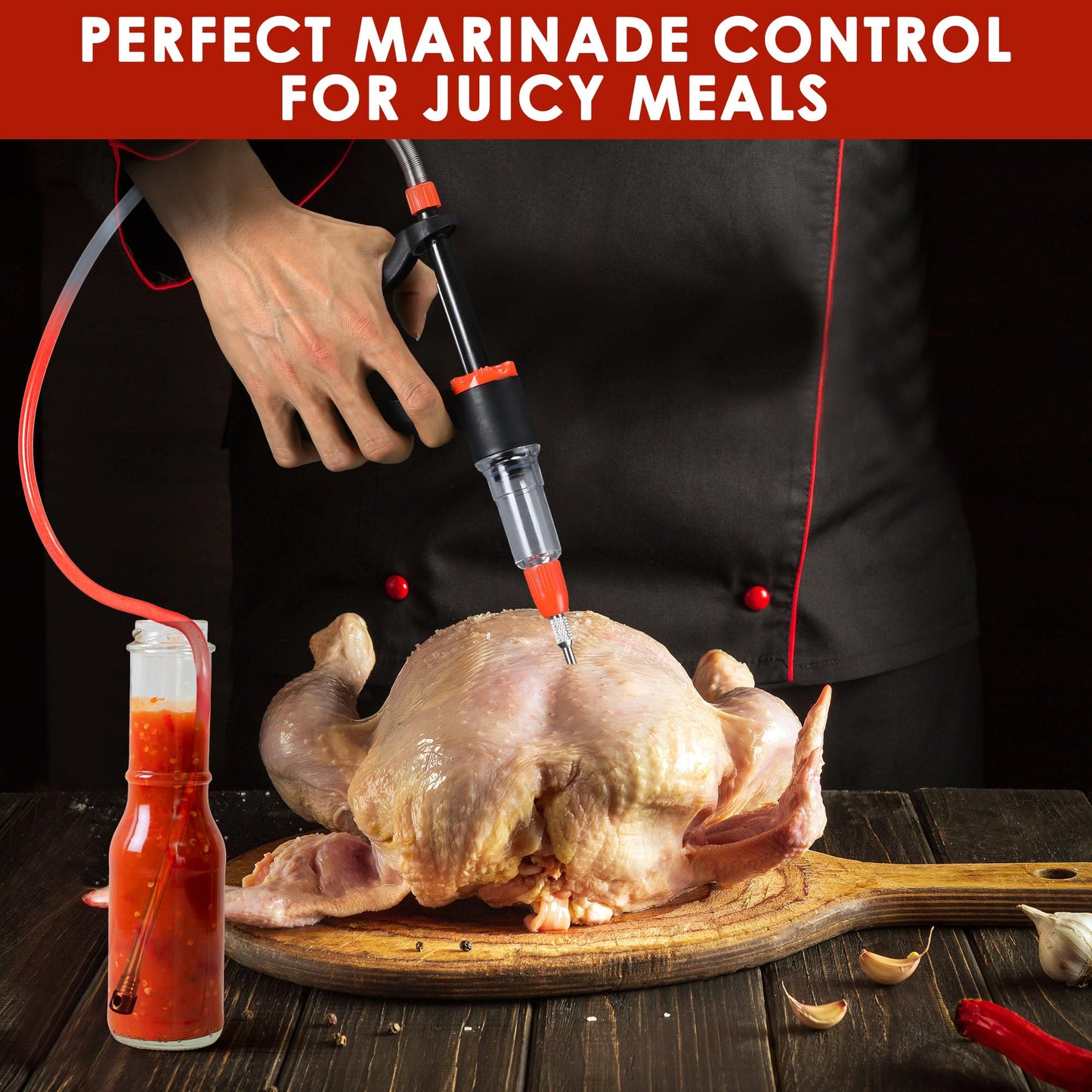 Marinade Injector Syringe with 3 Flow Settings & 4 Needles