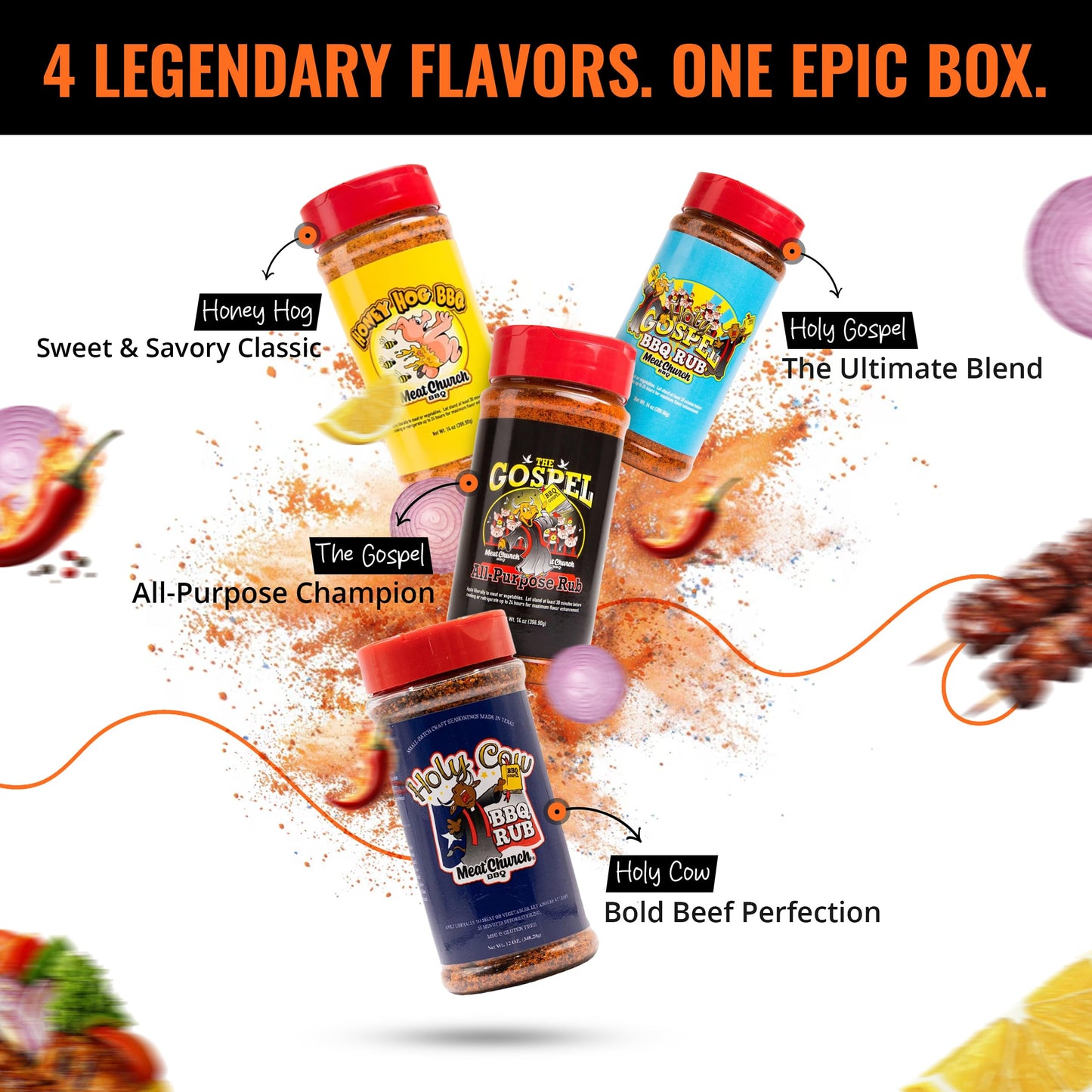 Branten's BBQ Rub Gift Box Combo: Four Bottles of Seasoning for Meat and Vegetables, Gluten Free, Total of 49.5 Ounces, with BBQ Silicone Mitt Included