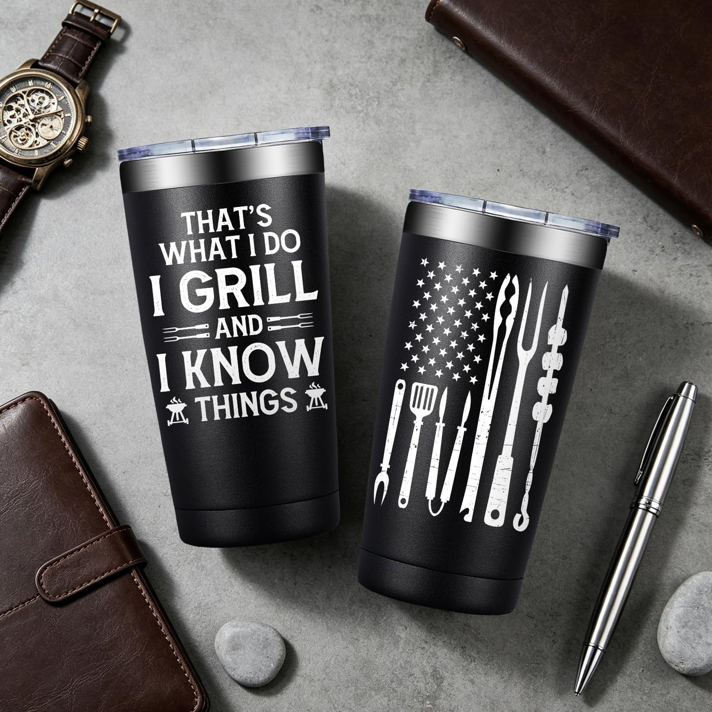 BIRGILT Grilling Gifts for Men - Christmas Birthday Gifts for Grilling Men - That's What I Do I Grill and I Know Things - 20oz Tumbler Cup