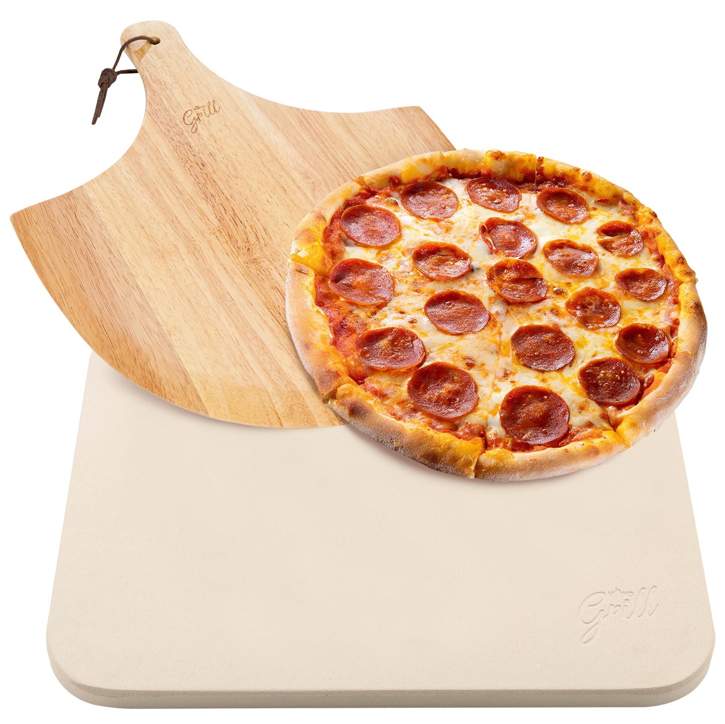 Hans Grill Rectangular Pizza Stone, 15 x 12 Inch Cordierite Stone with Peel