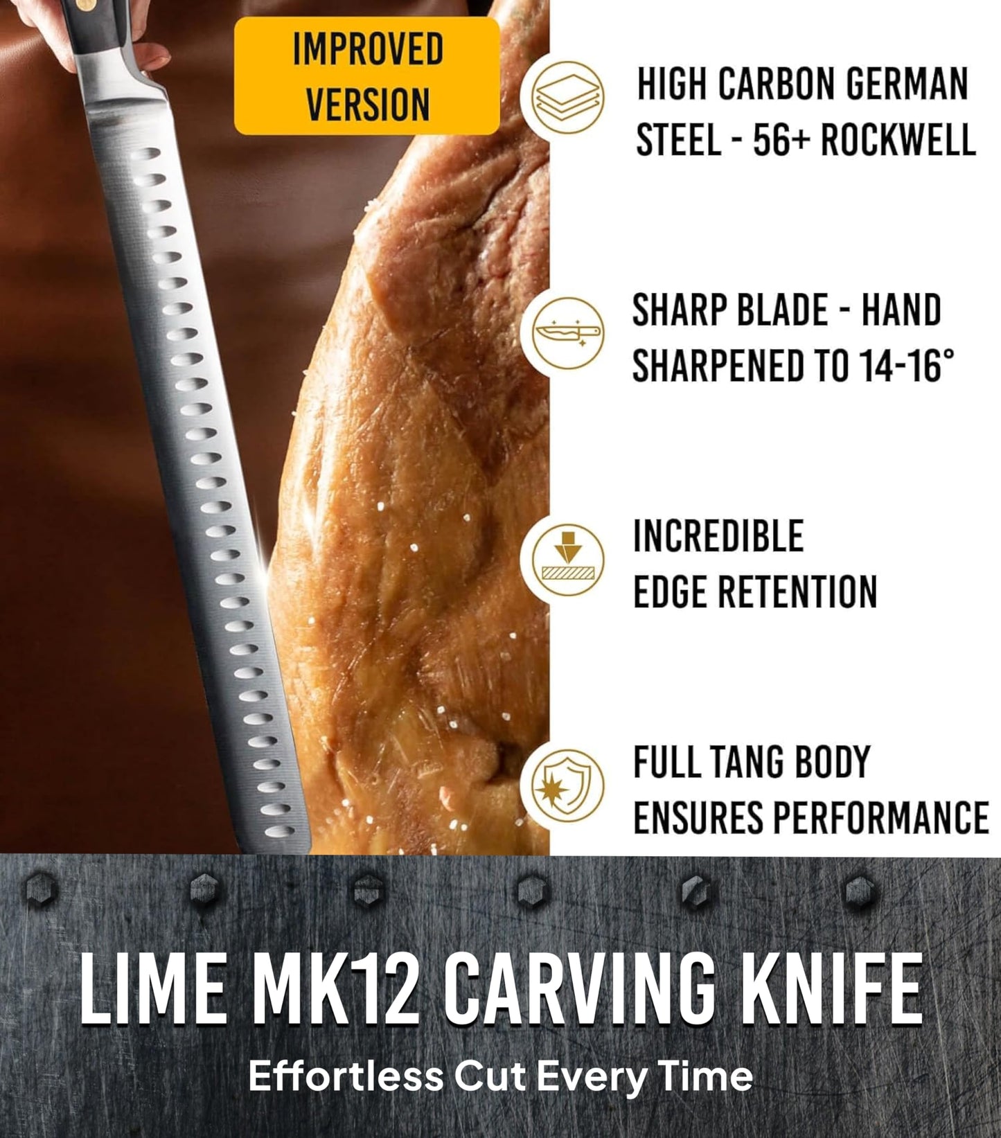 Bright Hobby Brisket Slicing Knife – 12" Brisket Knife, BBQ, Grilling Gifts For Men – Razor Sharp German Steel, Full Tang, Ergonomic Handle