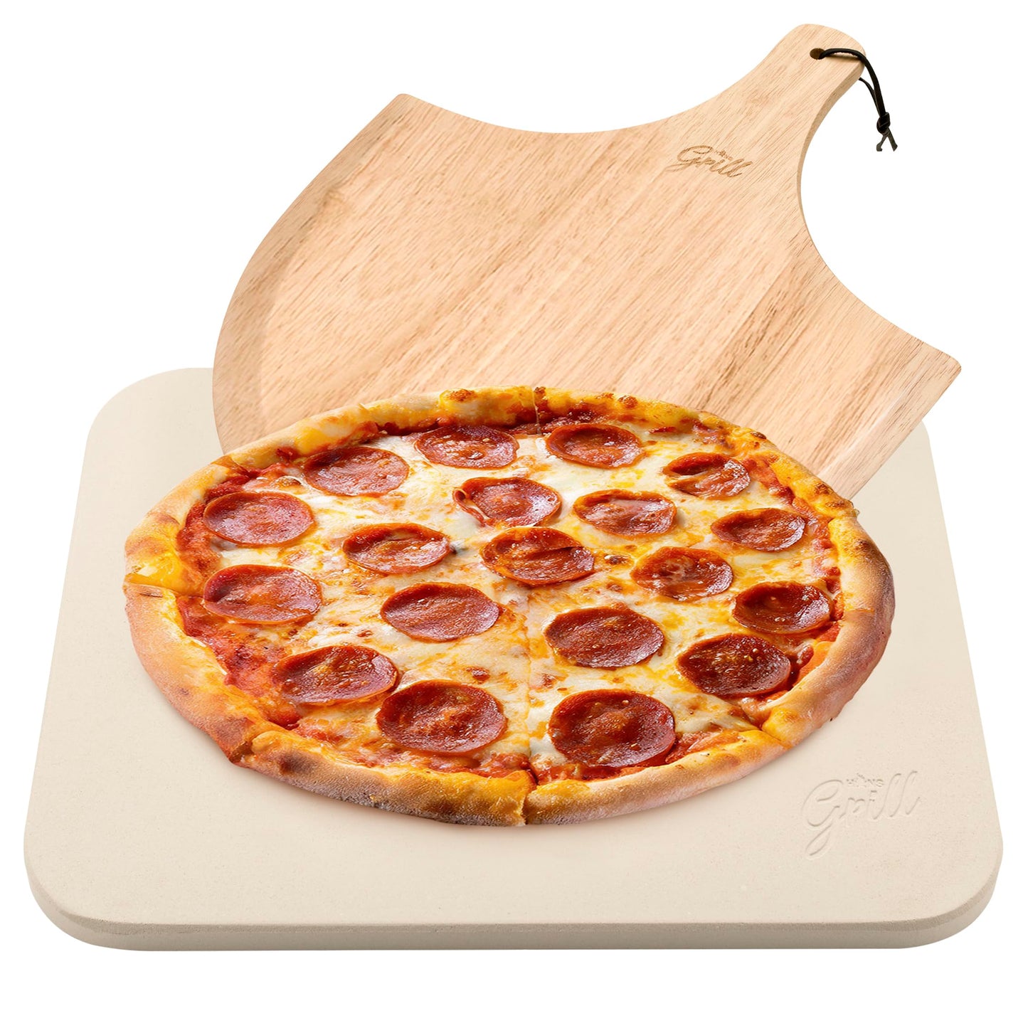 Hans Grill Rectangular Pizza Stone, 15 x 12 Inch Cordierite Stone with Peel