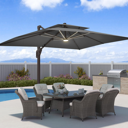 veelviee 9x12 FT Patio Cantilever Outdoor Offset Umbrella with LED Lights