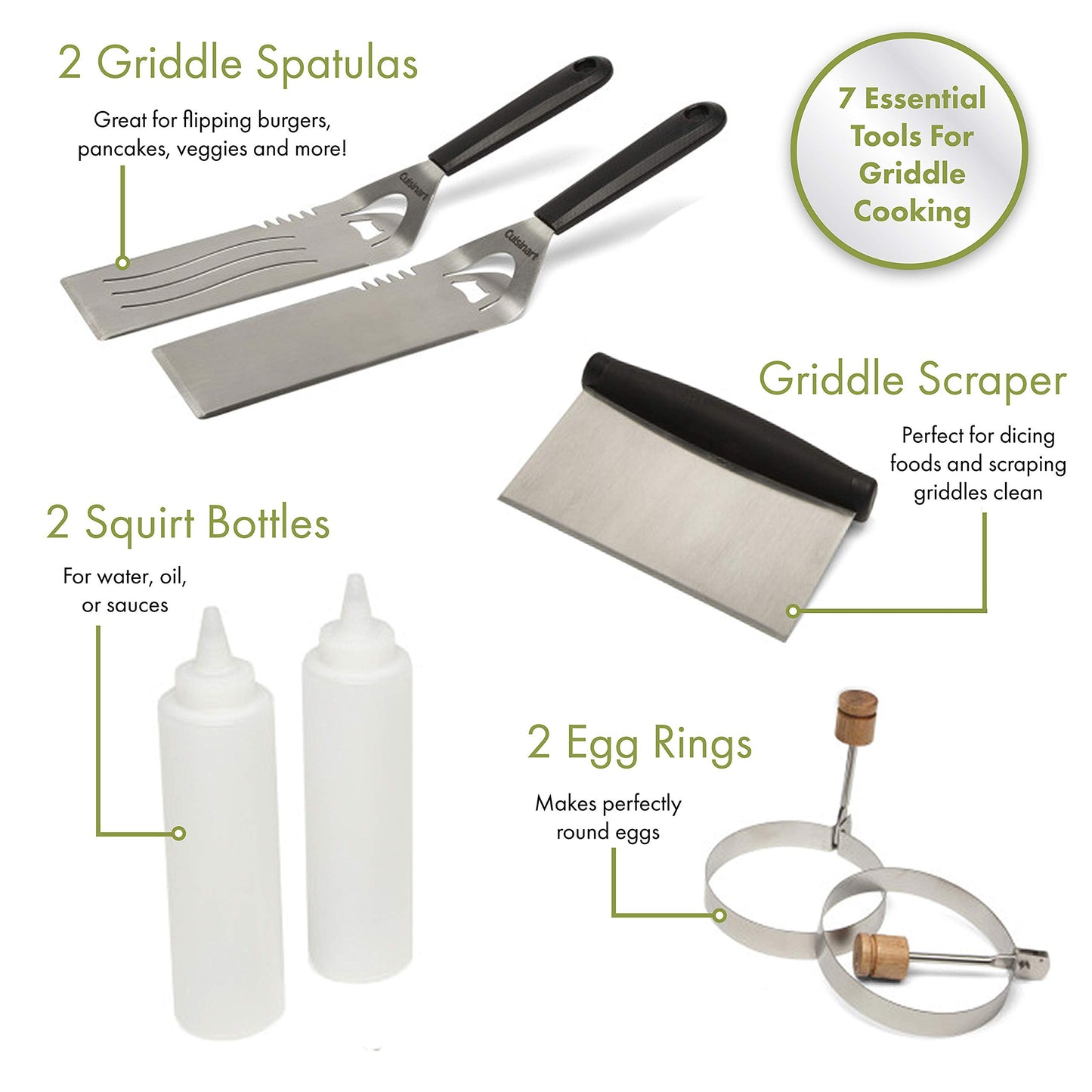 Cuisinart Flat Top Professional Quality Propane CGG-0028 28" Two Burner Gas Griddle and Cuisinart CGS-507 Griddle Kit, 7 Piece, Steel