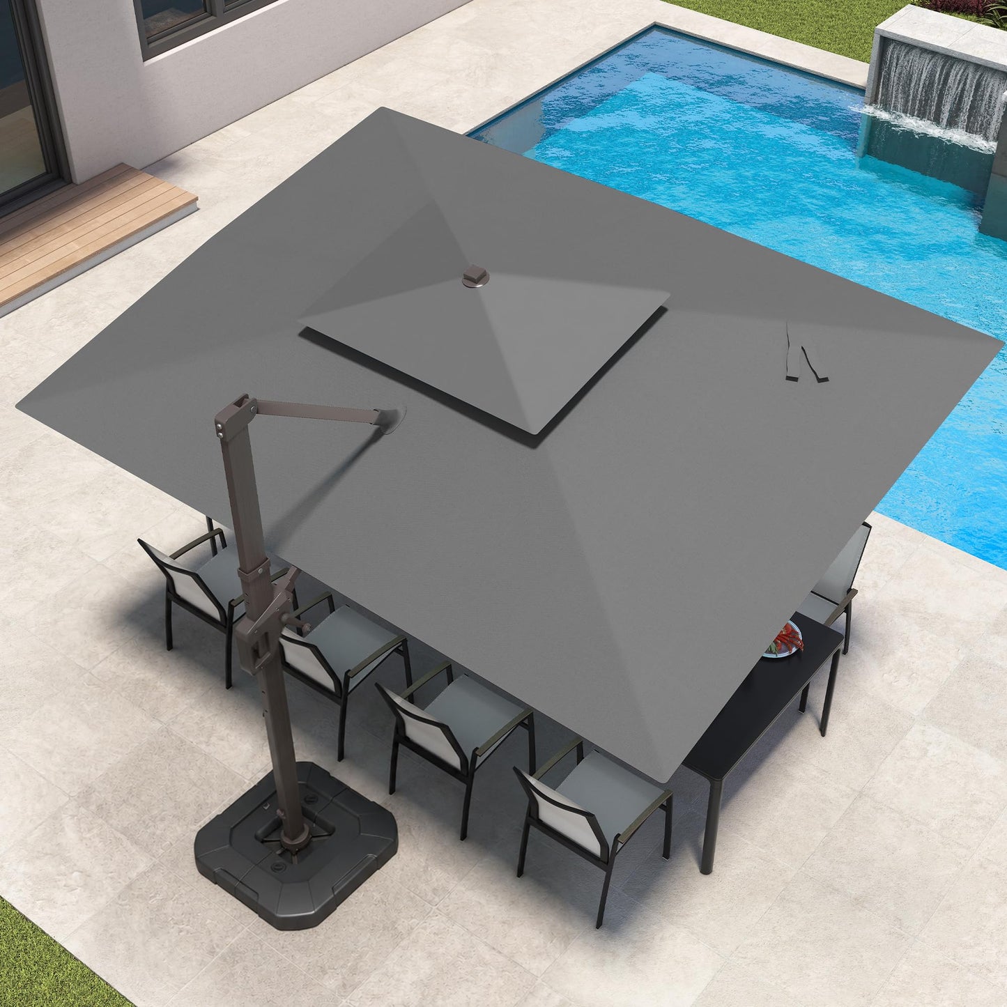 veelviee 9x12 FT Patio Cantilever Outdoor Offset Umbrella with LED Lights